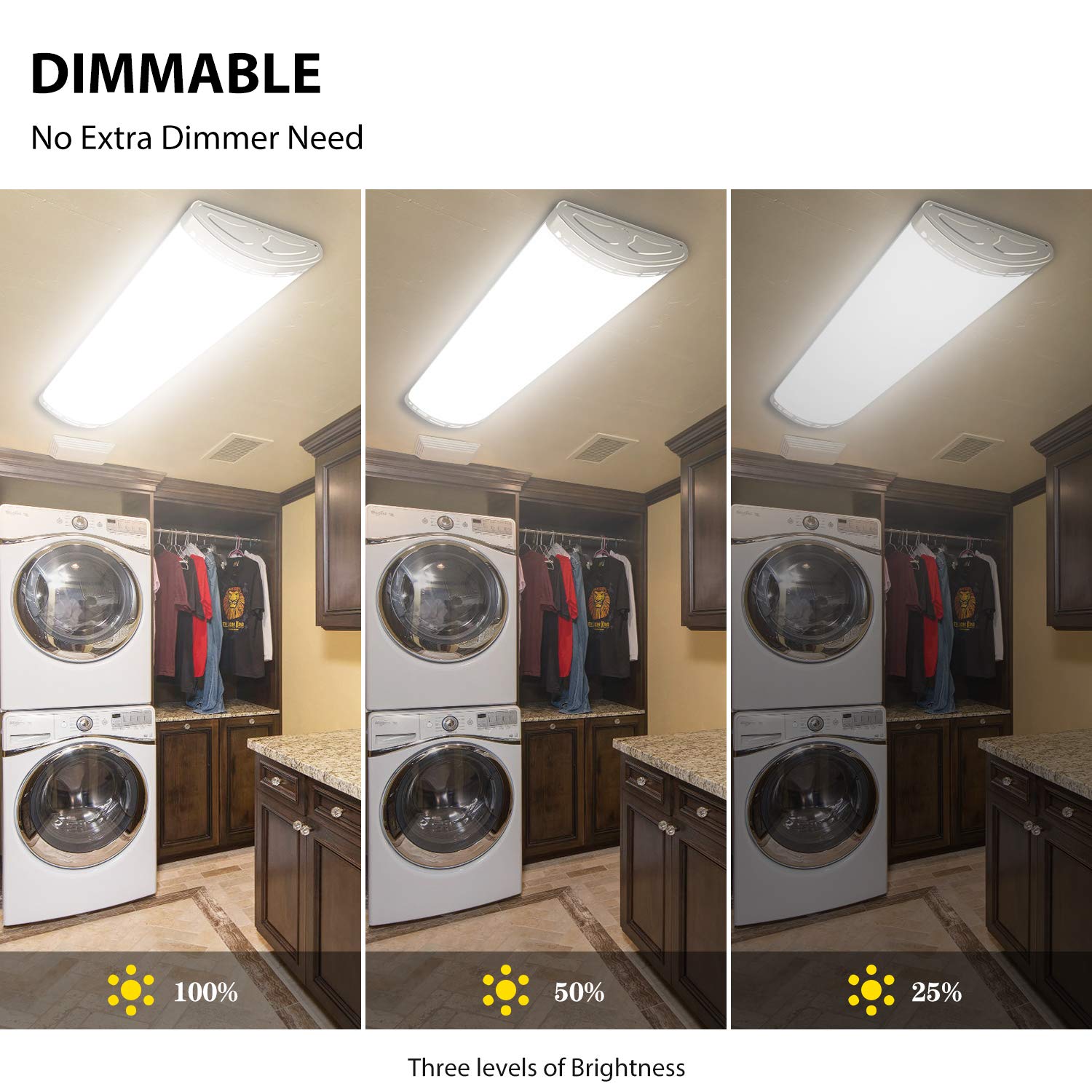 4ft LED Light Fixtures Dimmable 80W 8800lm Linear Flush Mount Ceiling Lights, 4000K Neutral White - Energy Efficient 250W Fluorescent Replacement - Perfect for Kitchen Lighting, Craft Room, Garage & Office (1 Pack)