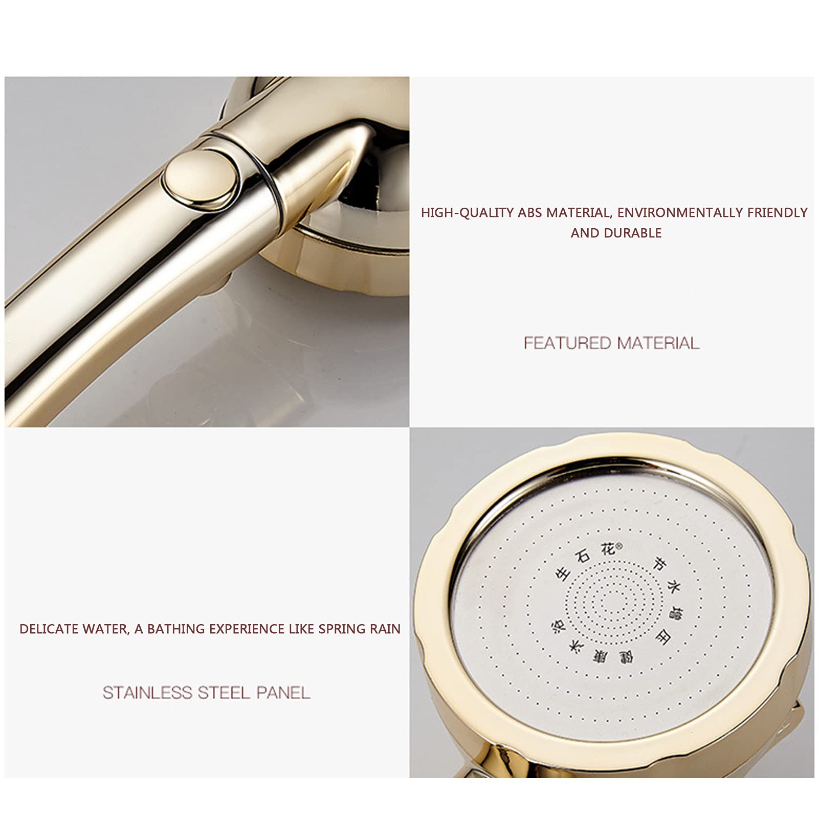 3-Function Handheld Shower Head with High Pressure - Gold Bathroom Shower Accessories for Hotel & Home Use - Perfect for Relaxing Massage and Water Saving