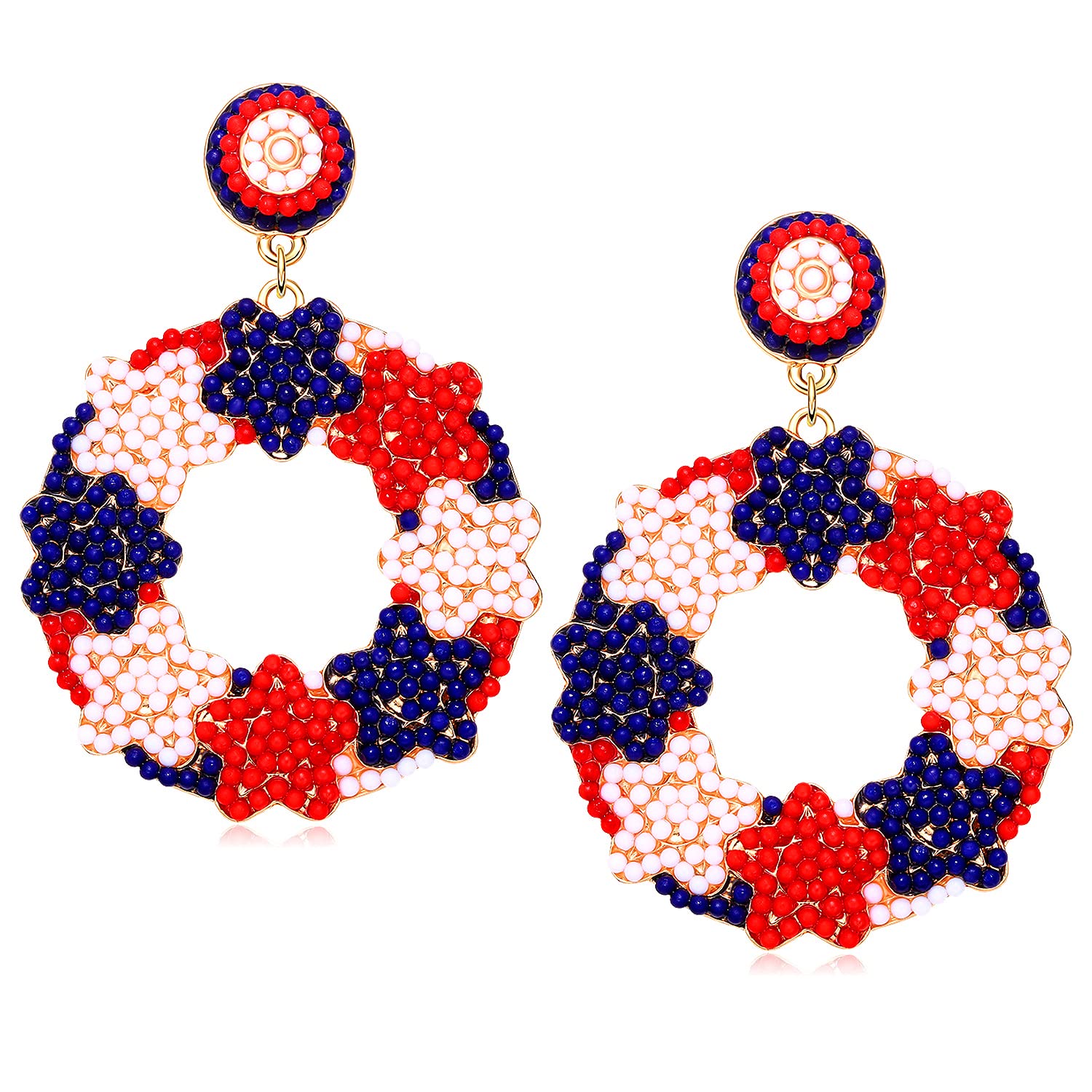 Patriotic Beaded American Flag Star Dangle Earrings for Women - 4th of July Independence Day USA Jewelry Gift - Perfect for Holiday Parties, Festive Celebrations & Patriotic Events