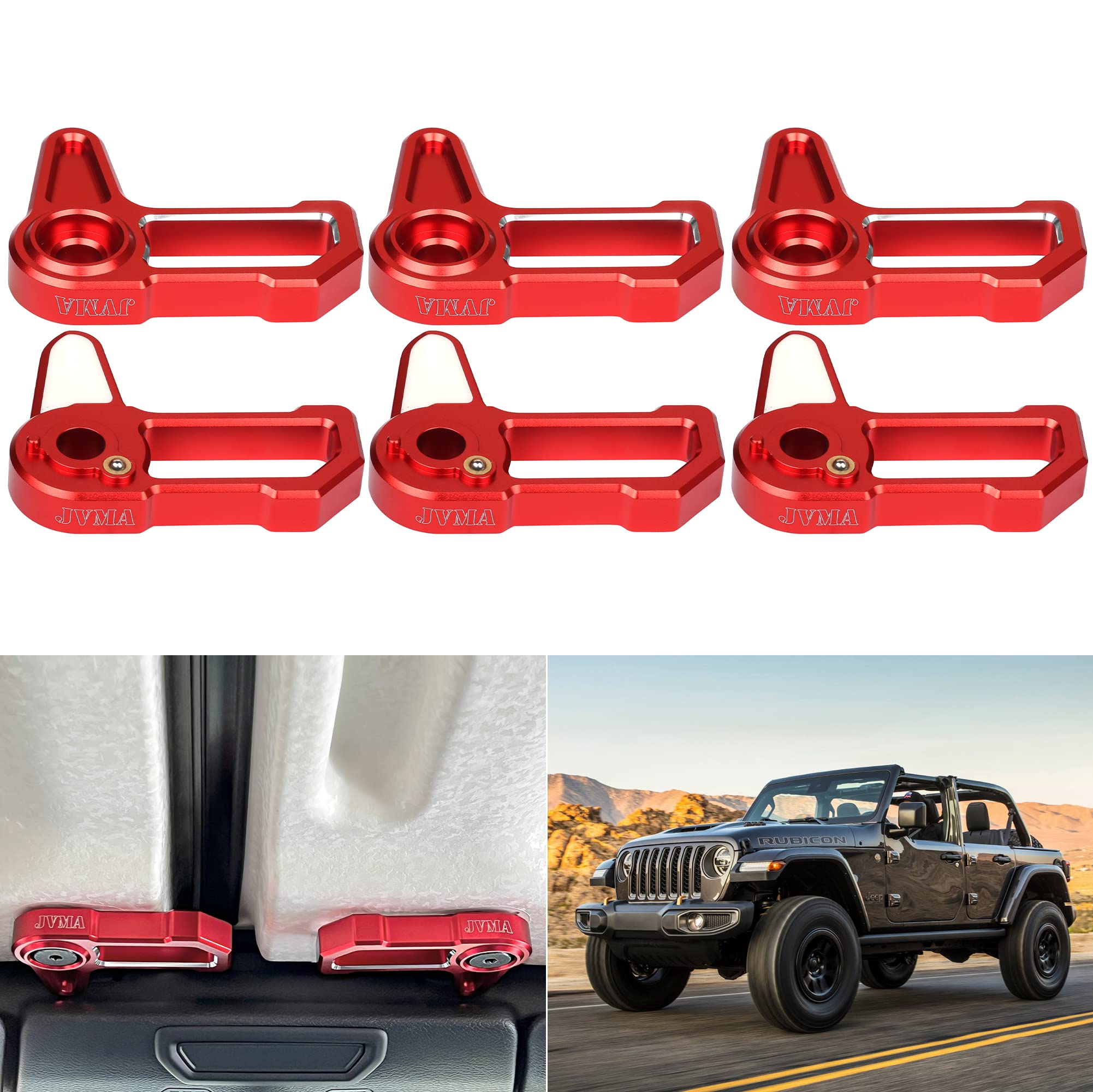 JVMA Freedom Panel Latch Hardtop Roof Removal Handle for Jeep Wrangler JL JLU 2018-2025 & Gladiator JT - 6 Pack Aluminum Red Interior Accessories - Easy Roof Panel Removal for Off-Road Adventures