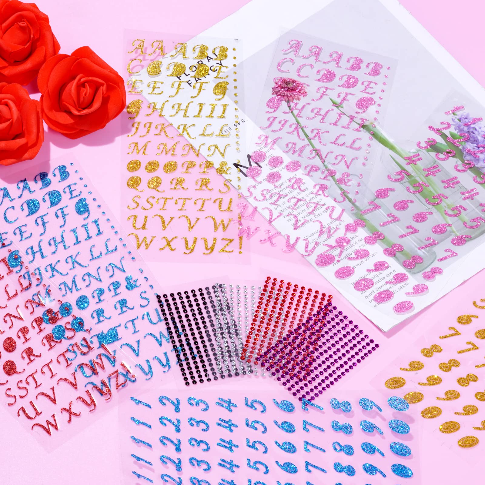38-Piece DIY Graduation Cap Decorations Kit with Rhinestones, Letters, Numbers & Red Rose Faux Flowers – Perfect for Grad Cap Customization, Party Decor, and Photo Backdrops
