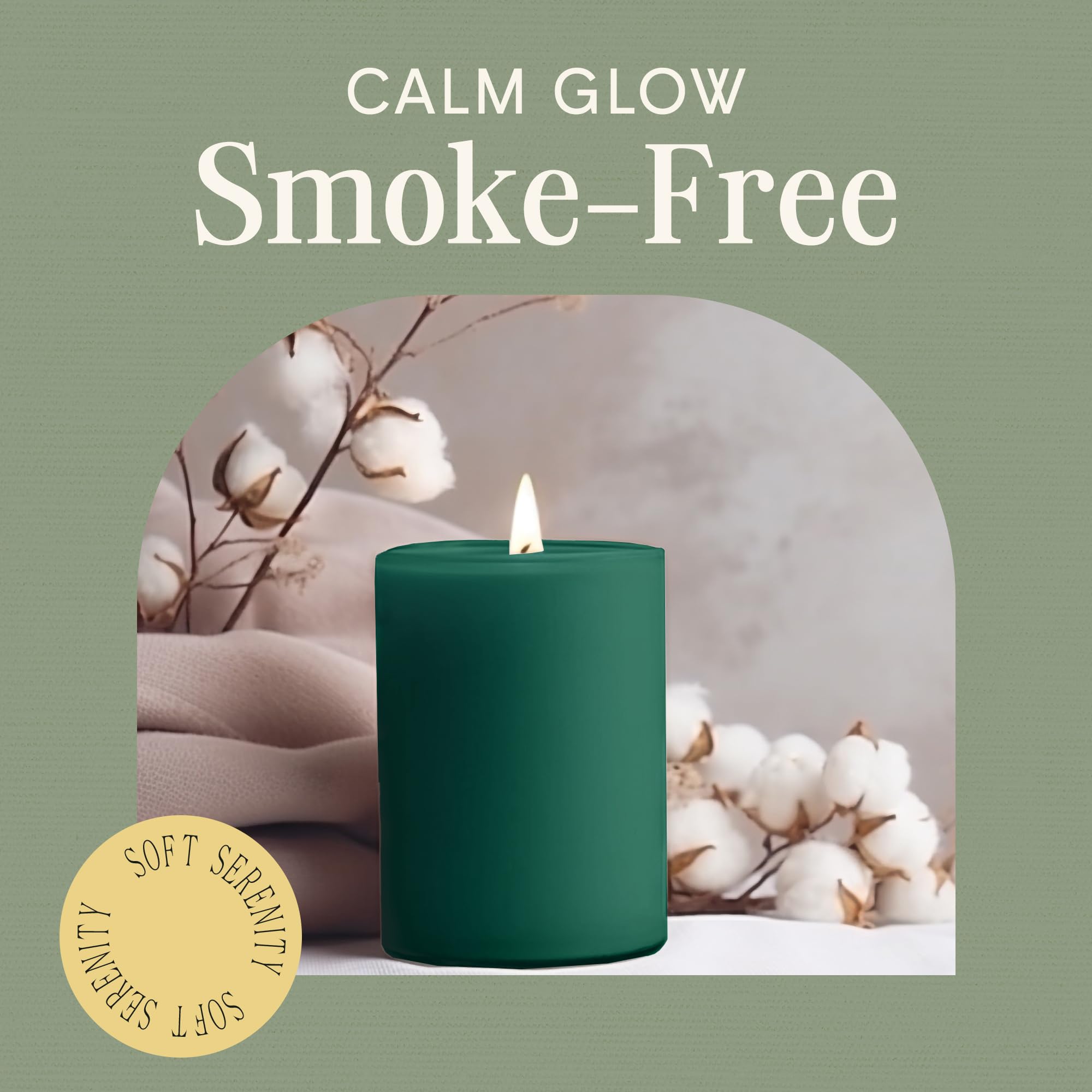 Premium Unscented Dripless Pillar Candles Set of 3 - Hand-Poured Solid Green Wax Candles for Home Decor, Wedding Centerpieces & Romantic Dinners - 4