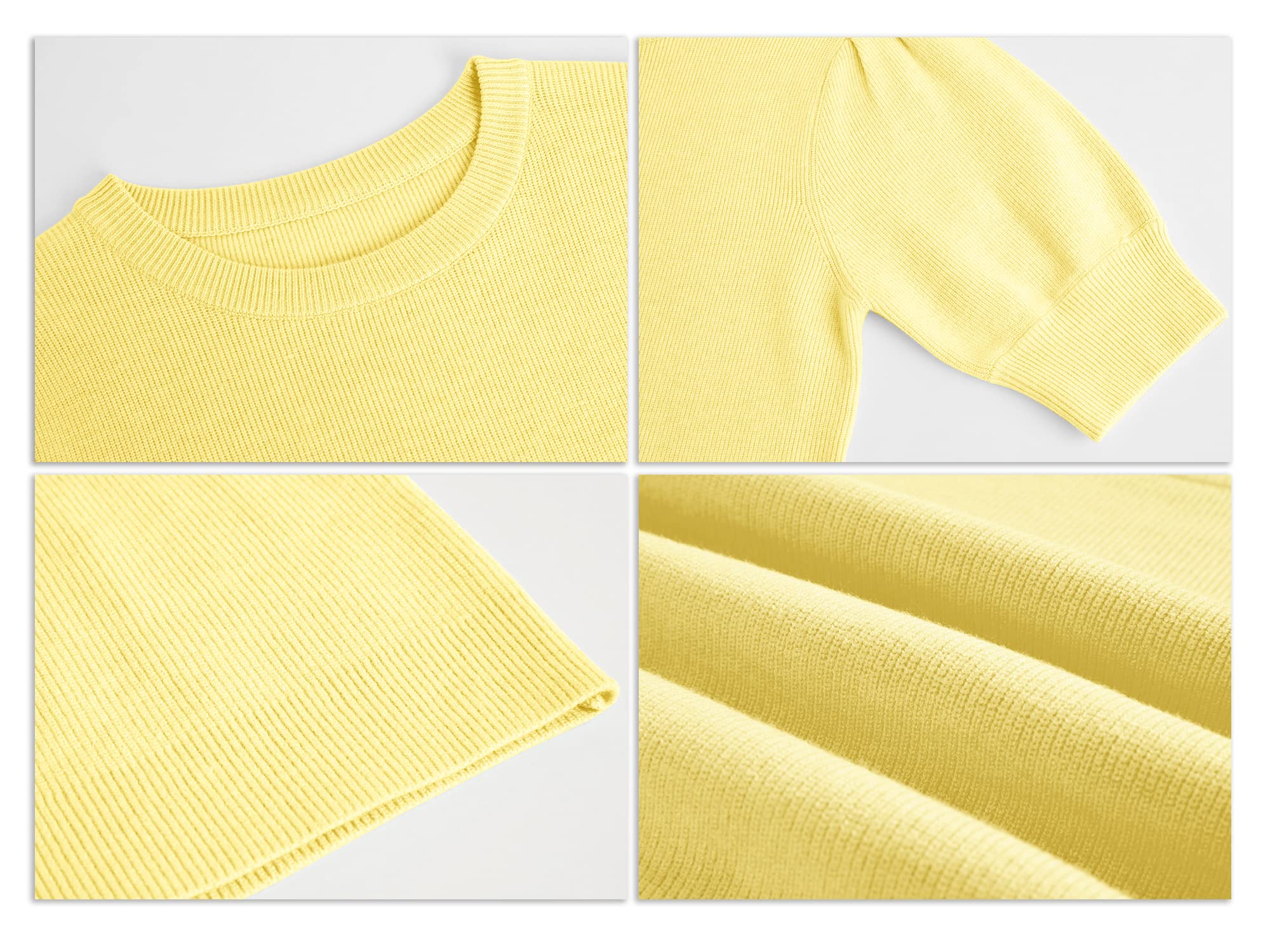 Zbyclub Women's Lightweight Puff Short Sleeve Crew Neck Knit Sweater Pullover Top - Casual Spring/Summer Blouse for Office, Dating & Weekend Outfits