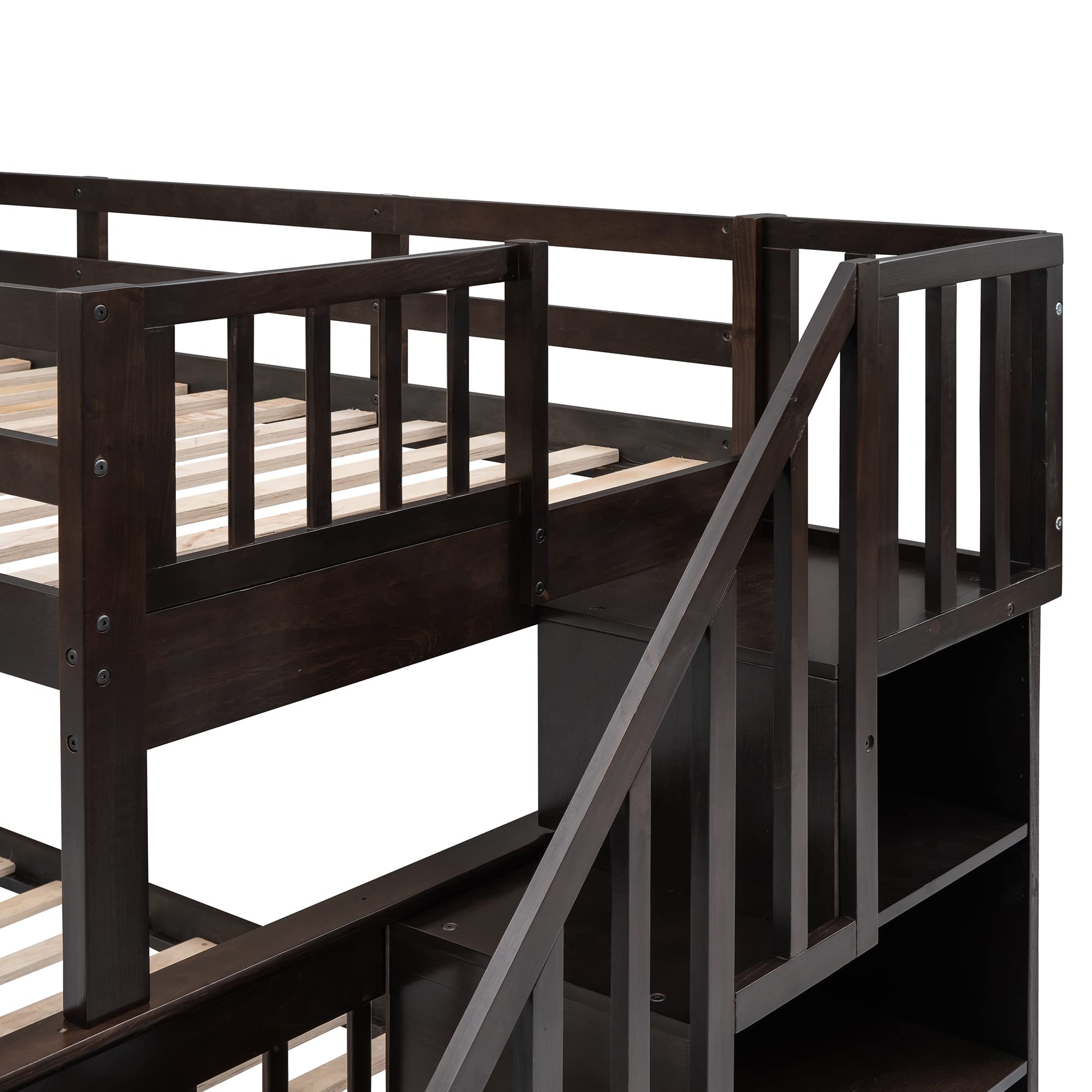 P PURLOVE Twin-Over-Full Bunk Bed with Drawer & Side Storage - Sturdy Wood Bunk Bed for Kids & Adults - Perfect for Small Bedrooms, Dorm Rooms & Space-Saving Solutions