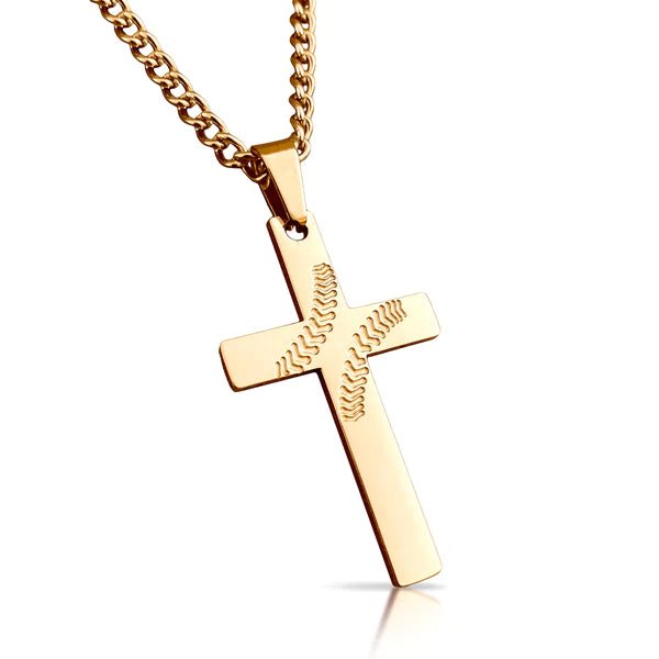 14K Gold Plated Baseball Cross Pendant Necklace for Men - Stainless Steel Religious Jewelry Gift for Baseball Fans, Athletes & Sports Lovers - Perfect for Games, Church & Everyday Wear