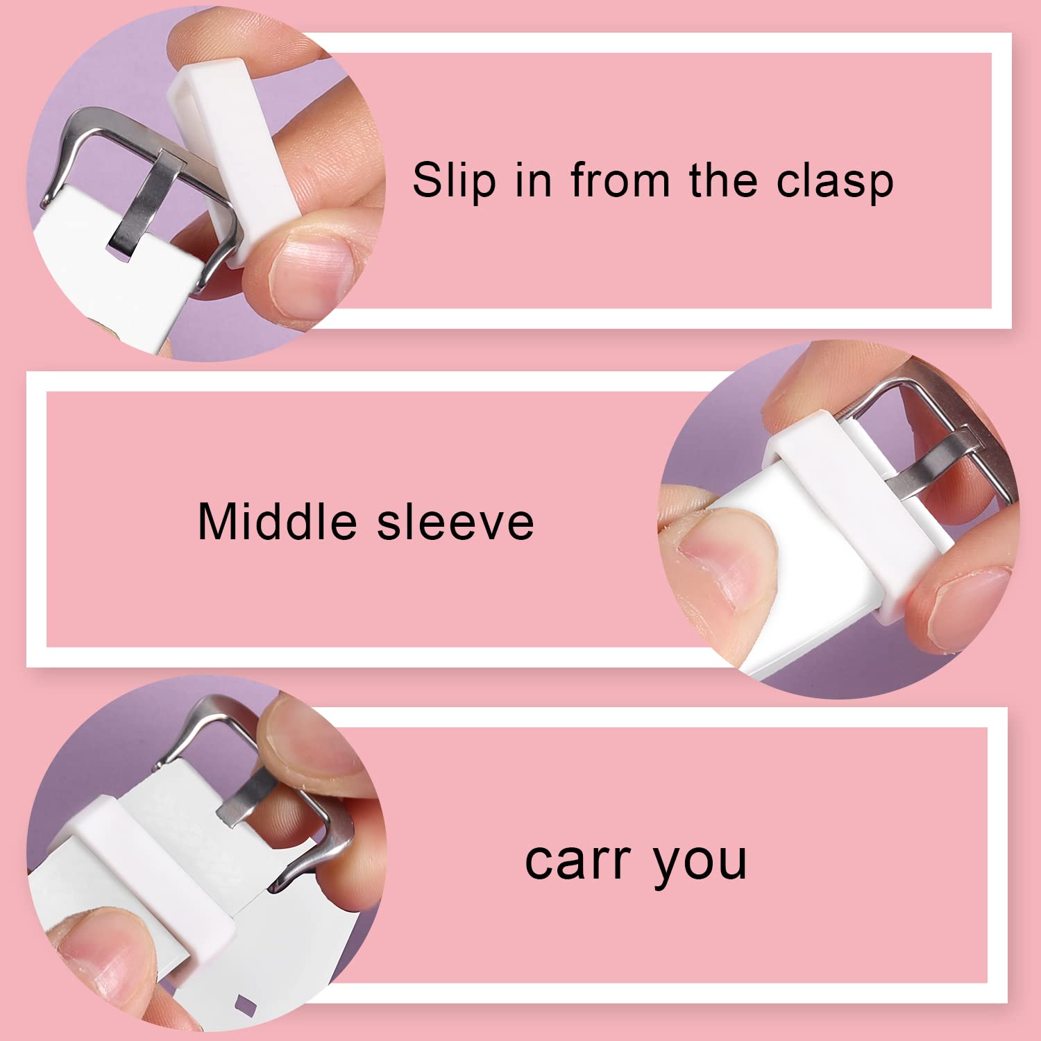 6pcs 18mm Silicone Watch Band Keeper for Smartwatch - White - Secure Your Wristband