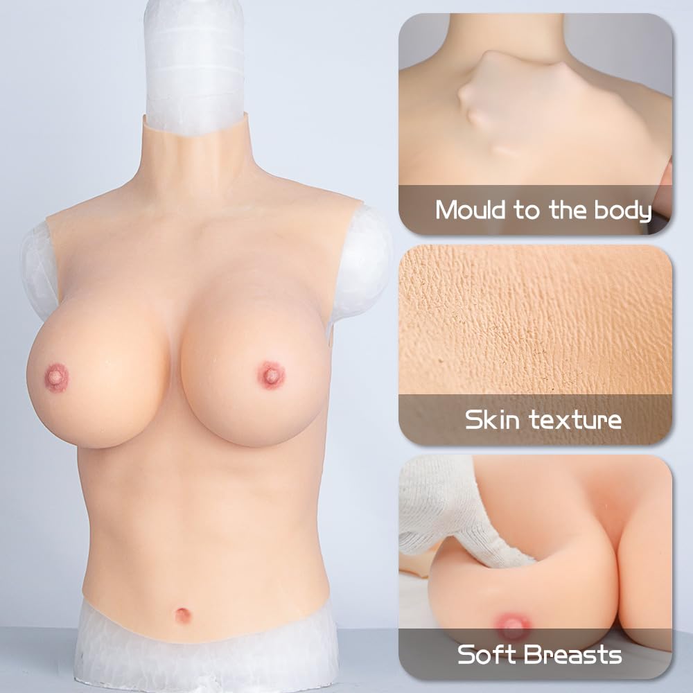 Premium Silicone Breast Forms B-G Cup - Natural Looking Fake Breast for Crossdressers & Cosplay - Comfortable Cotton Filled Half Body Breastplate - Perfect for Drag Shows, Costume Parties & Gender Affirmation