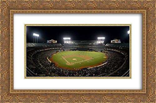 Oakland Coliseum 2X Matted 24x18 Gold Ornate Framed Stadium Art Print - Perfect for Sports Fans, Home Decor & Man Cave Wall Art