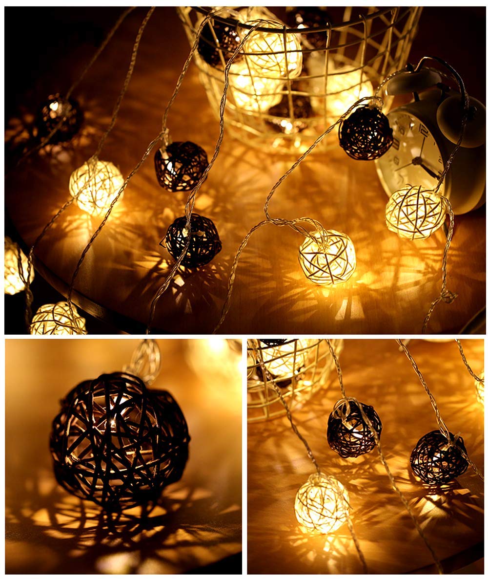 15PCS Mixed White Black Brown Rattan Balls - 2 Inch Wicker Decorative Orbs for Vase Fillers, Table Centerpieces, Wedding & Home Decor