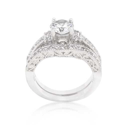 Art Deco Round Cut Bridal Wedding Ring Set - Vintage Inspired Engagement & Wedding Band for Women - Perfect for Proposals, Anniversaries & Romantic Occasions