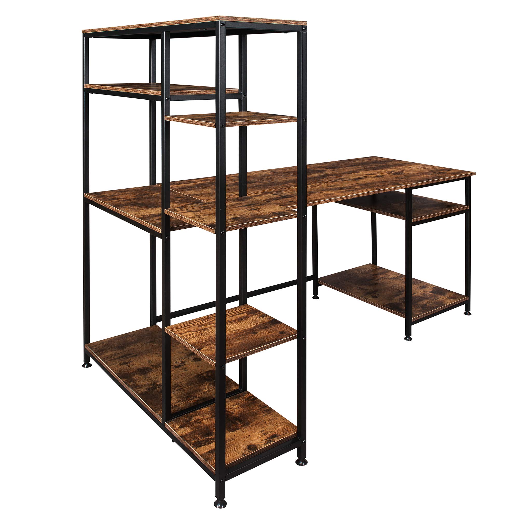 Modern Large Writing Computer Desk with Multiple Storage Shelves - Home Office Desk with Host Stand, Brown | Perfect for Remote Work, Study & Gaming Setup