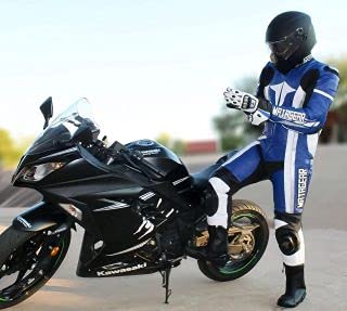 CE Approved Ballistic One Piece Leather Motorcycle Racing Suit - Blue Track Racing Suit for Men (Size 2XL) | High Protection Gear for Track Days & Professional Racing