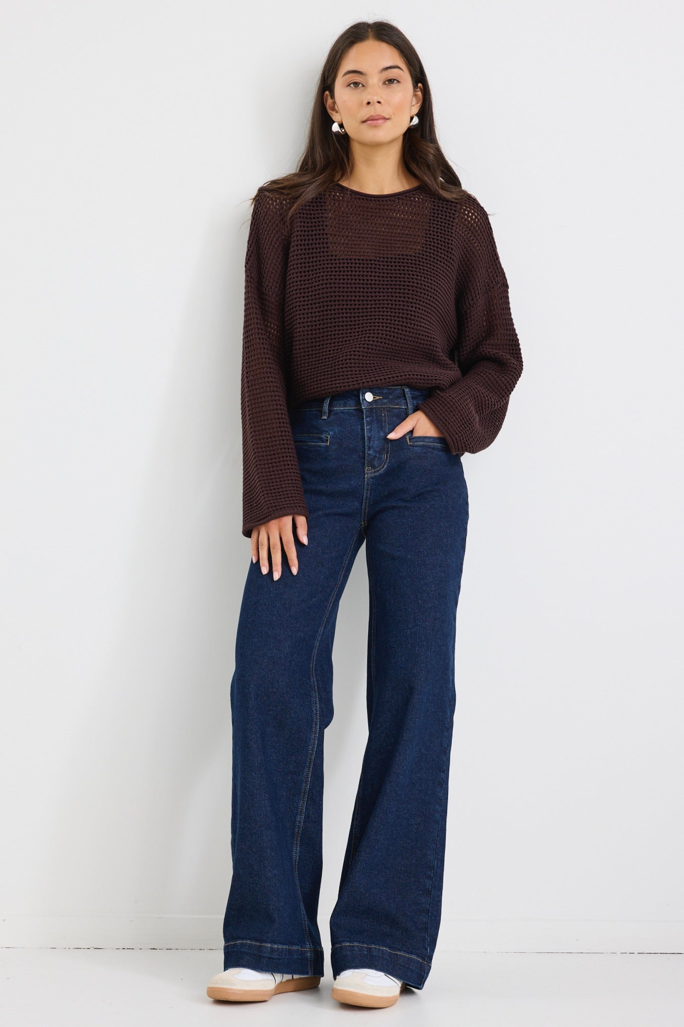 Indigo Mid Rise Wide Leg Jeans with Pockets for Women - Comfortable Stretch Denim for Concerts, Casual Outings & Everyday Wear