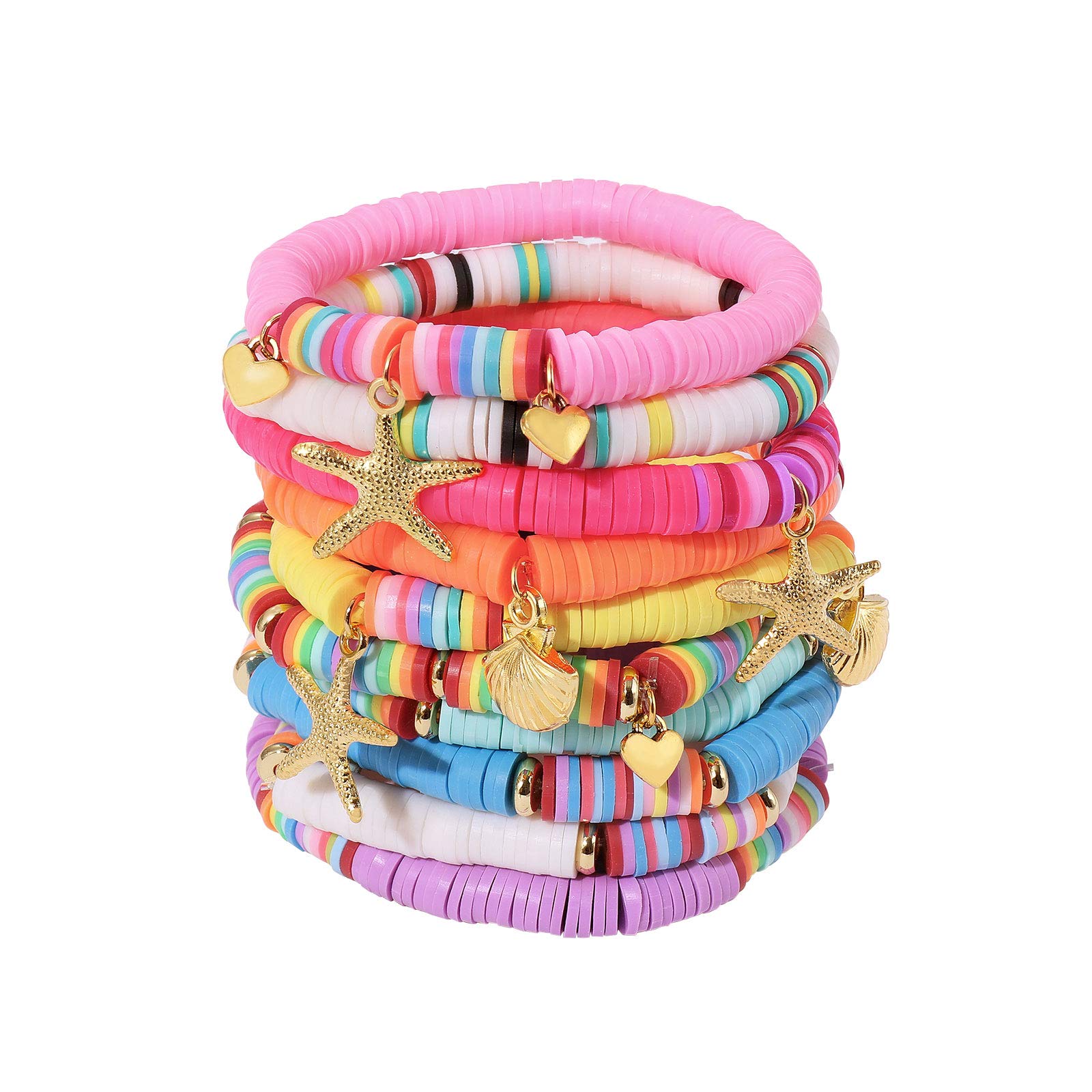 Ornaland Heishi Surfer Bracelets Set - Polymer Clay Heishi Beads Stretch Bracelets for Women, Bohemian Summer Beach Jewelry - Perfect for Surfing, Vacation, Music Festivals & Boho Fashion Accessories