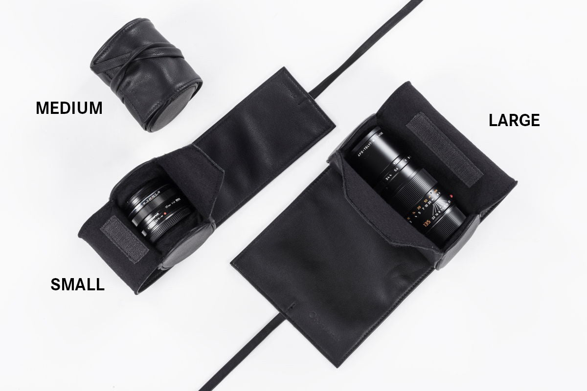Oberwerth Donau Genuine Leather Camera Lens Wrap - Medium Size, Black | Protective Cover for DSLR & Mirrorless Lenses | Travel & Photography Accessory