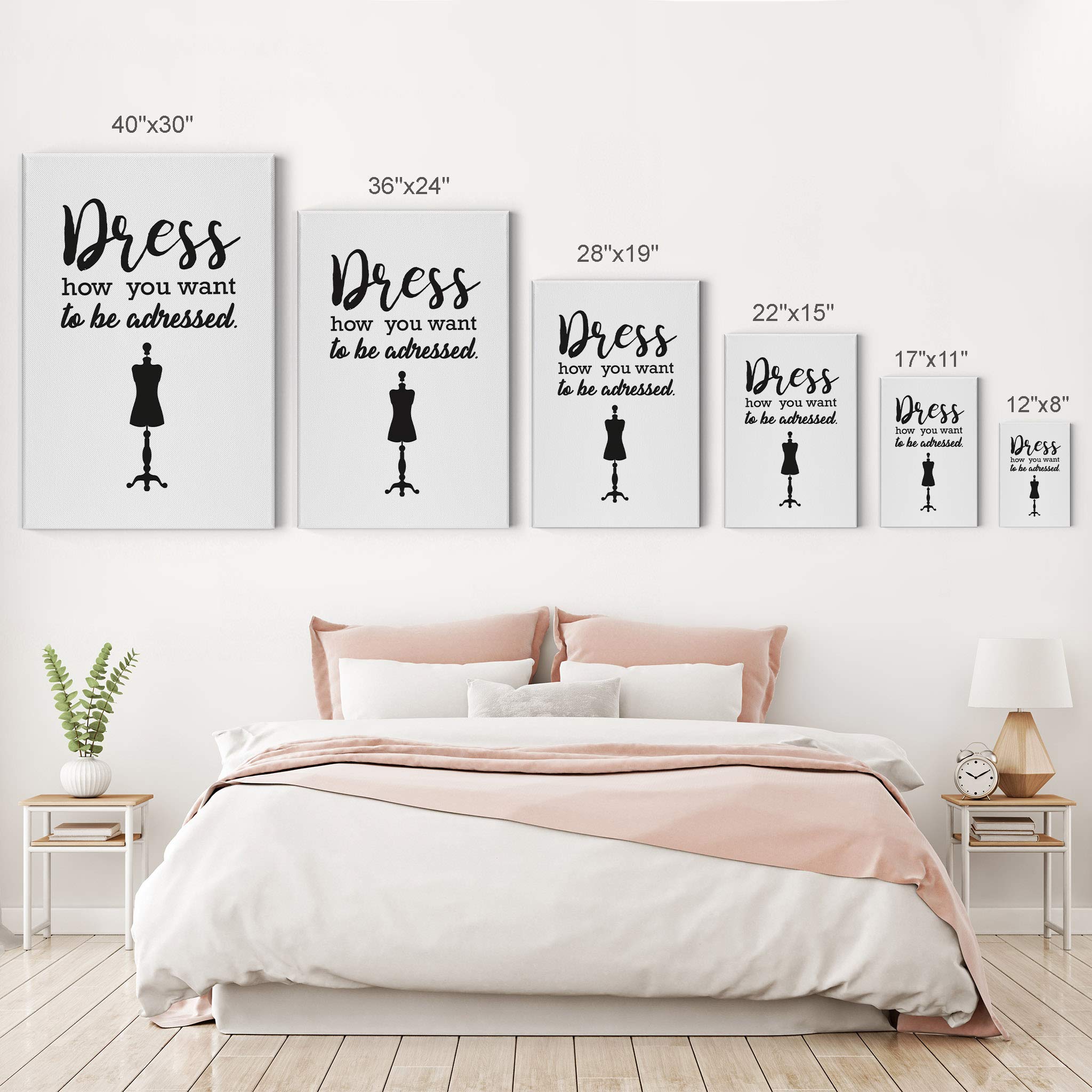 Smile Art Design 'Dress How You Want to Be Addressed' Quote Wall Art - Glam Fashion Silhouette Canvas Print (40x30 Inches) - Perfect for Office, Bathroom, Girls Room, Women's Dorm, Bedroom & Living Room Decor - Ready to Hang Motivational Wall Art for Home & Workspace Inspiration