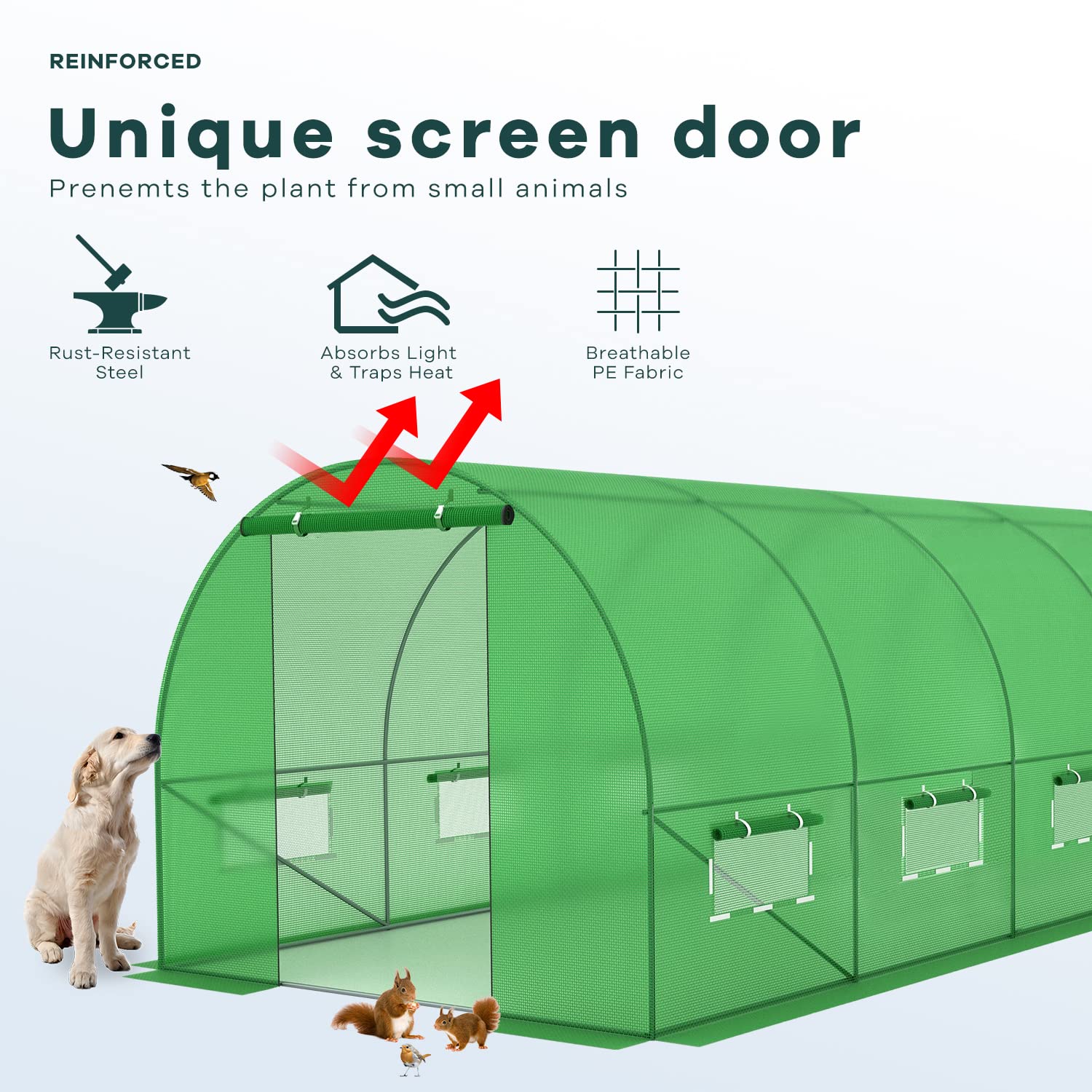 HCY 20' x 10' x 7' Heavy Duty Walk-in Greenhouse Kit - Portable Gardening Tent with Zipper Mesh Doors & Roll-up Windows - Perfect for Outdoor Plant Growing, Seed Starting & Backyard Gardening