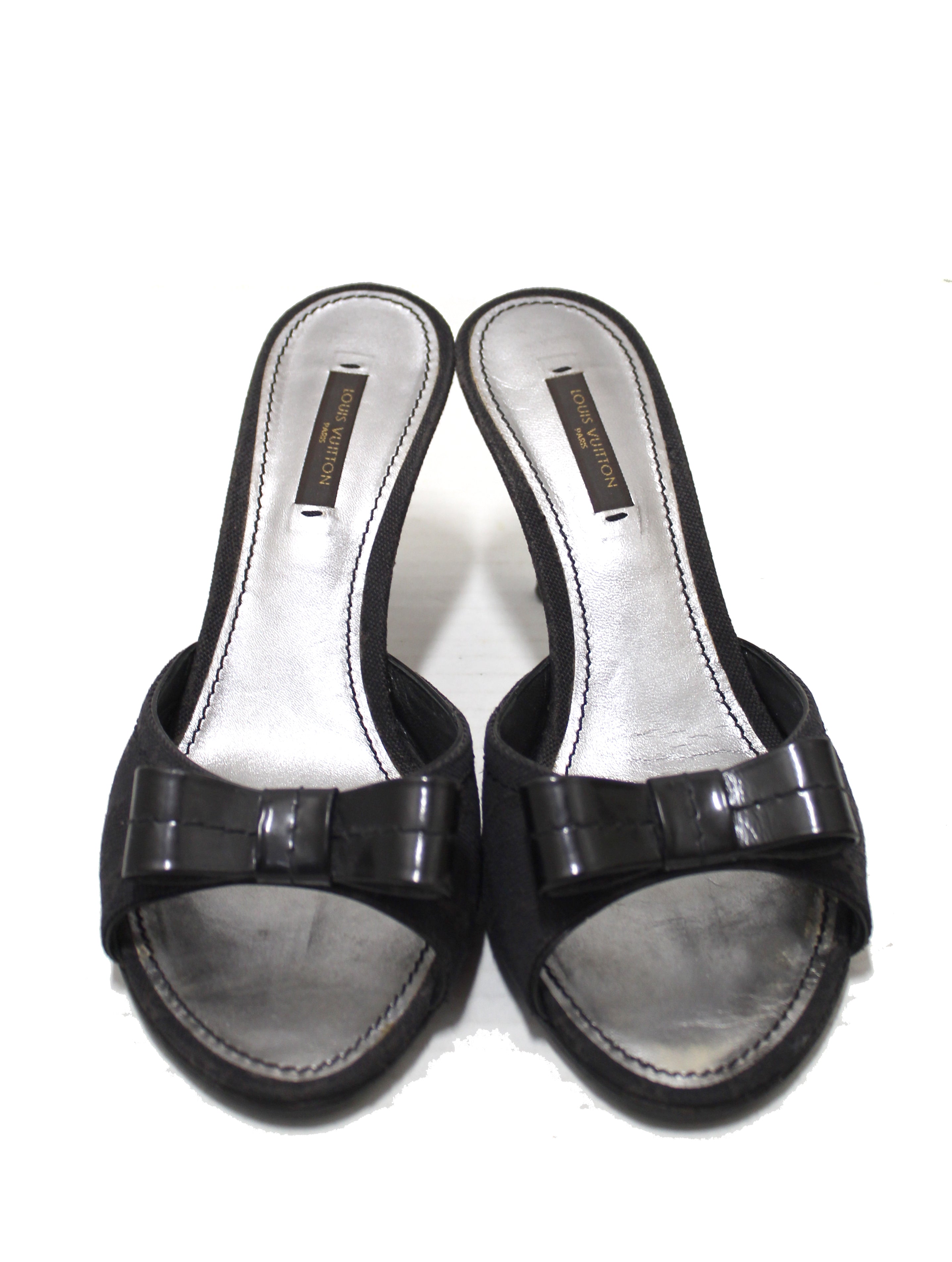 Authentic Louis Vuitton Black Monogram Denim Sandals Women Size 38 - Luxury Designer Summer Slides for Beach, Pool & Casual Outings