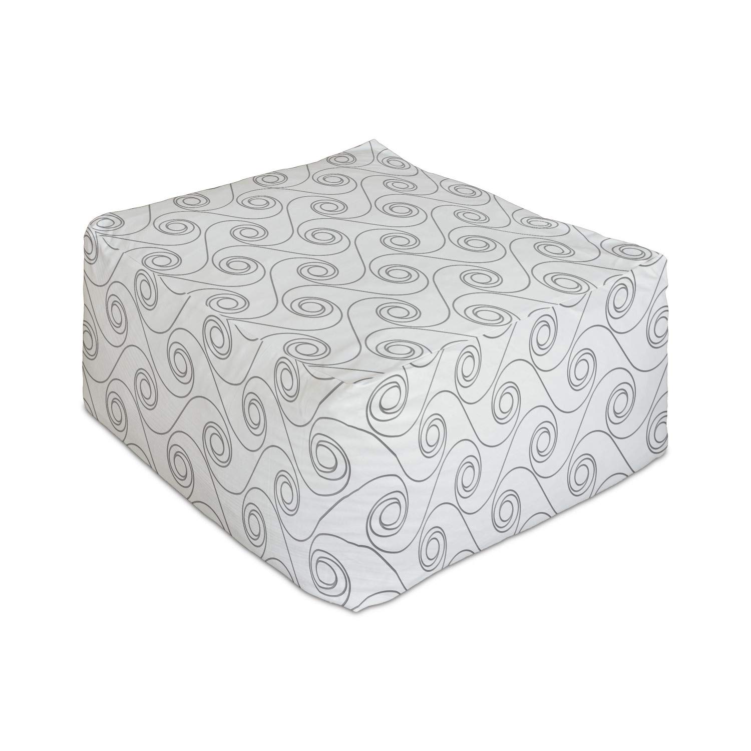 Ambesonne Geometric Rectangle Pouf Ottoman - Abstract Spiraling Oval Rounded Circle Design Foot Stool with Removable Cover, 25 Inch - Grey and Coconut - Perfect for Living Room, Office, Bedroom & Dorm Under Desk Comfort
