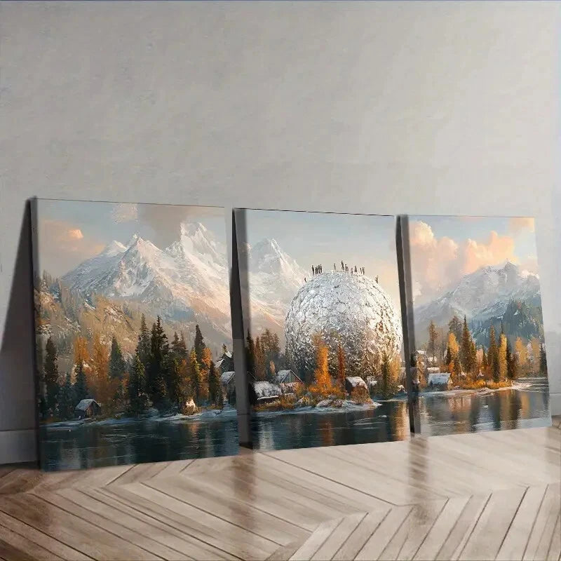 3-Piece Snow Capped Island Wall Art Set - Framed Canvas Prints 40x60cm - High Quality Australian Made - Ready to Hang - Perfect for Living Room, Bedroom & Office Decor