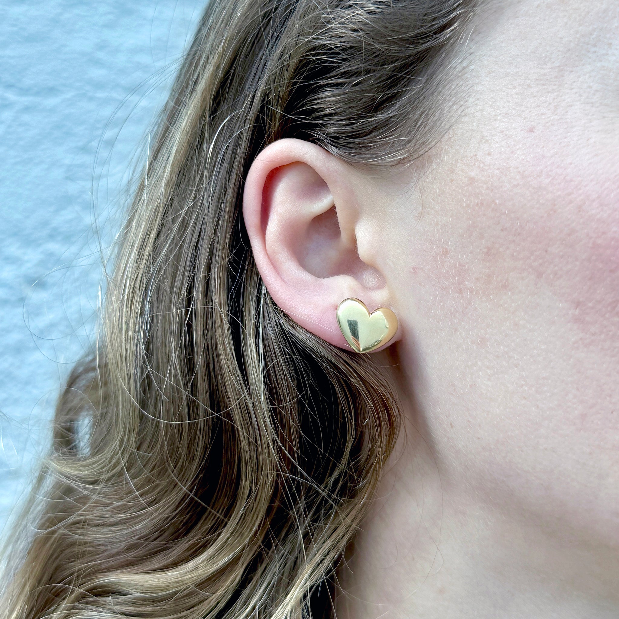 14K Yellow Gold Puffed Heart Stud Earrings for Women - Dainty Valentine's Day Gift, Anniversary Jewelry - Perfect for Date Night & Special Occasions