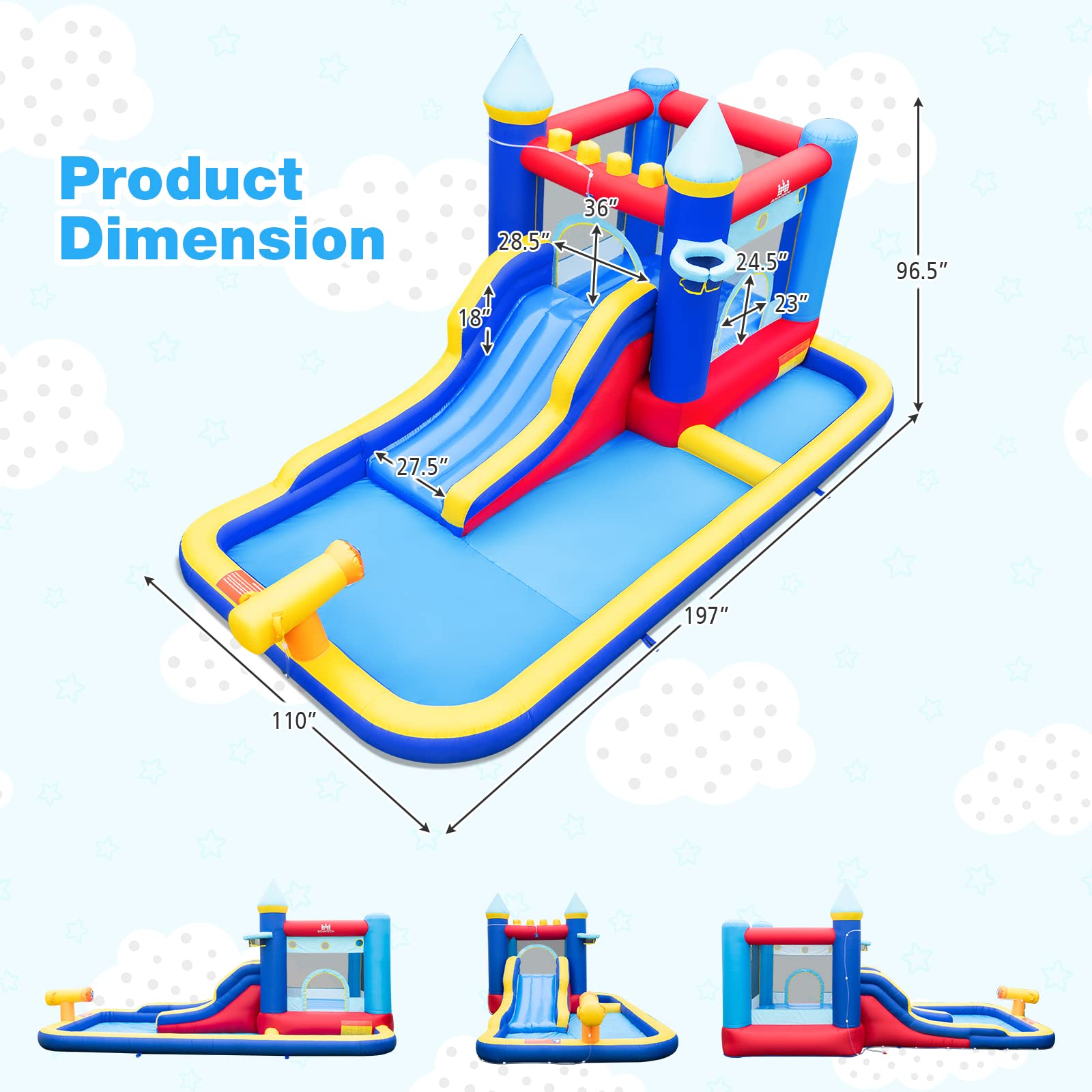 BOUNTECH Inflatable Water Slide with Ball Pit - 735W Blower Included - Kids Bounce House for Outdoor Backyard Parties, Summer Fun, Birthday Gifts & Water Play Activities