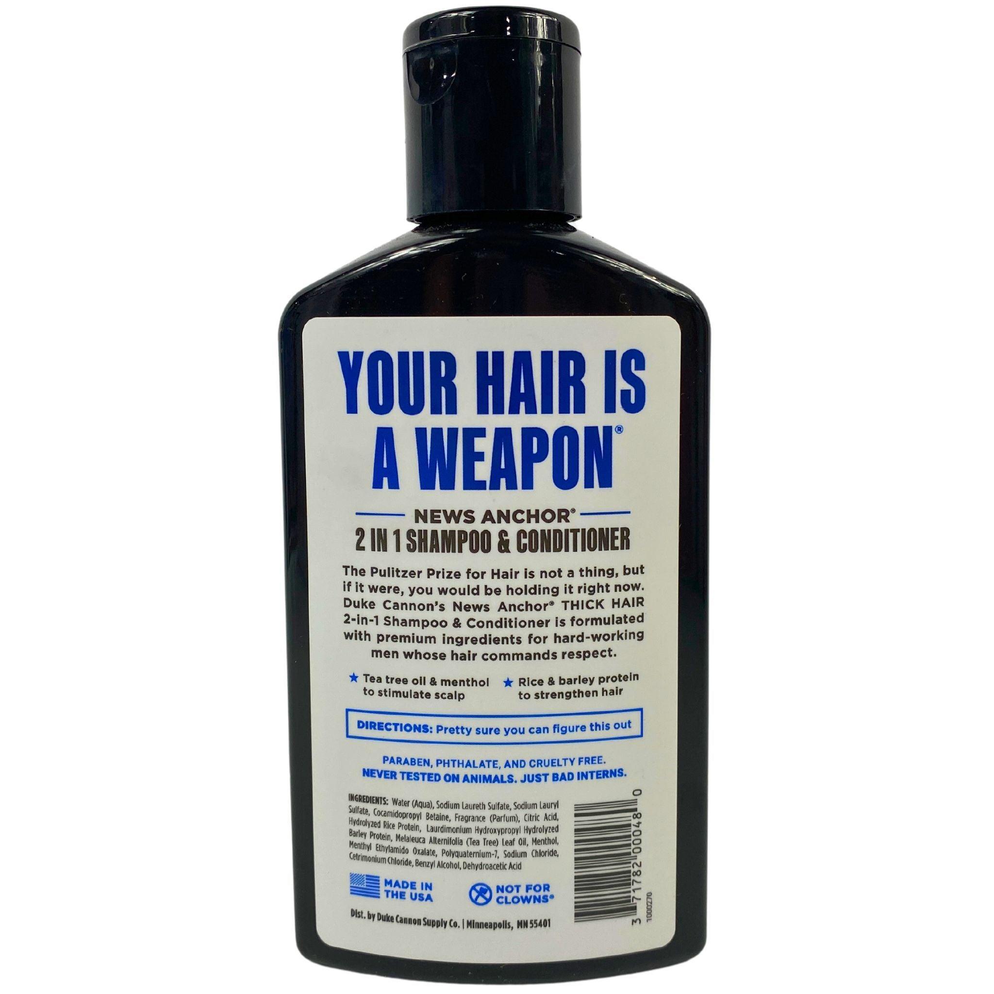 Duke Cannon News Anchor Thick Hair 2-in-1 Shampoo & Conditioner - 10oz (54-Pack) for Men - Volumizing & Strengthening Hair Care - Perfect for Daily Use & Travel