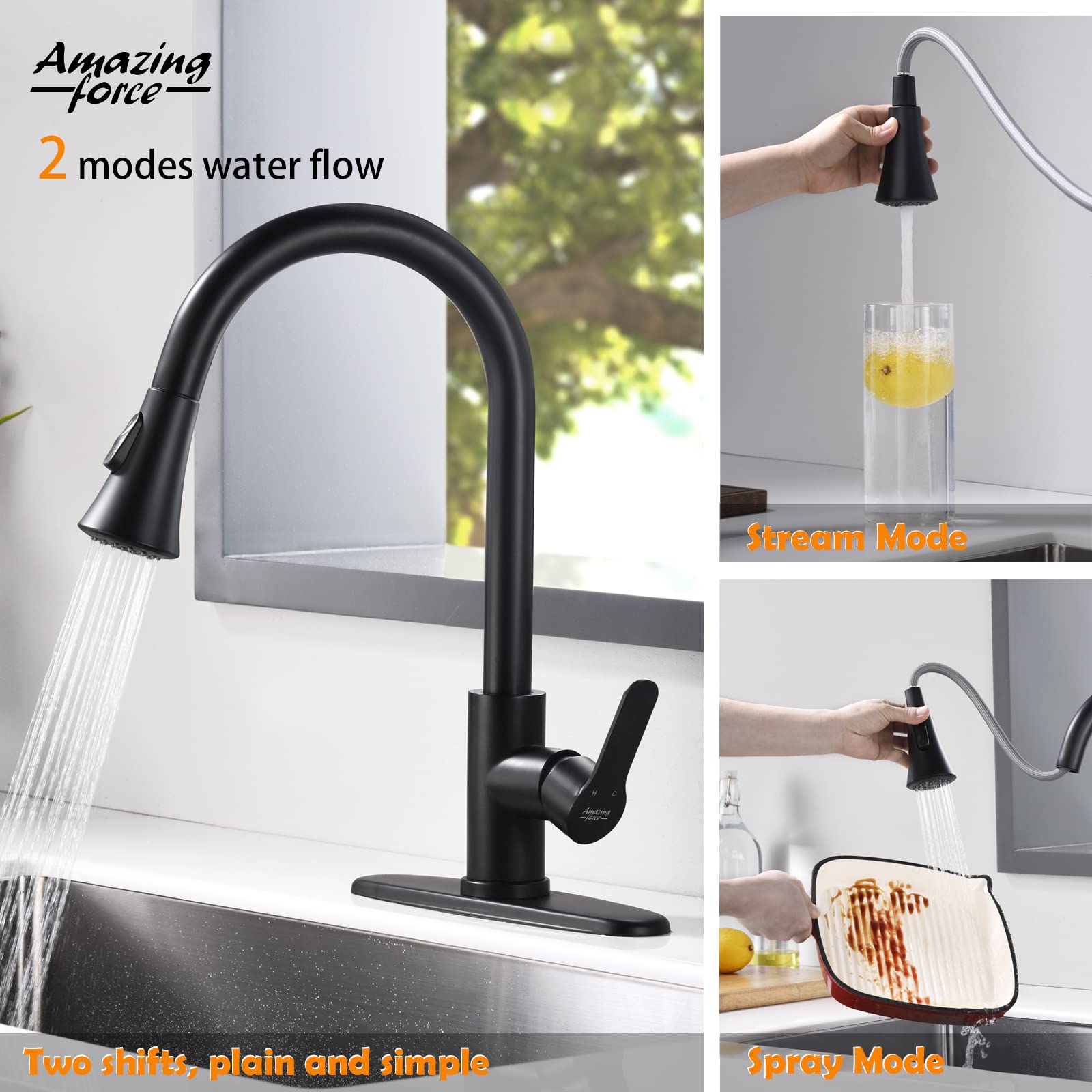 Stainless Steel Pull Down Kitchen Faucet with 2 Spray Modes - Single Handle Matte Black Sink Faucet 1.8GPM for RV, Laundry & Home Kitchen - Perfect for Washing Dishes, Filling Pots & Cleaning Sinks
