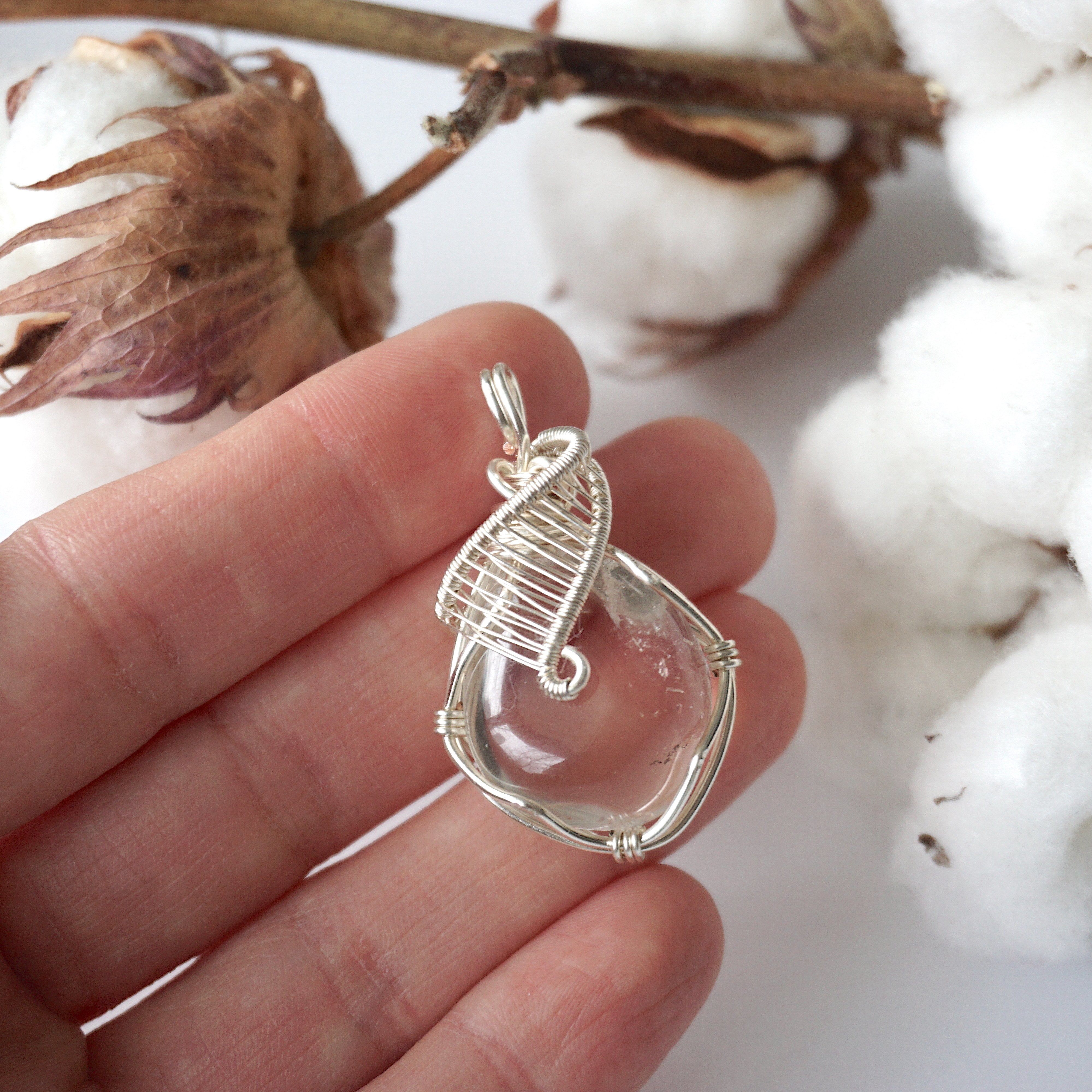 Rock Crystal Silver Pendant Necklace - Clear Quartz Healing Stone Jewelry for Women, Gift for Her | Spiritual Protection, Meditation & Energy Balancing