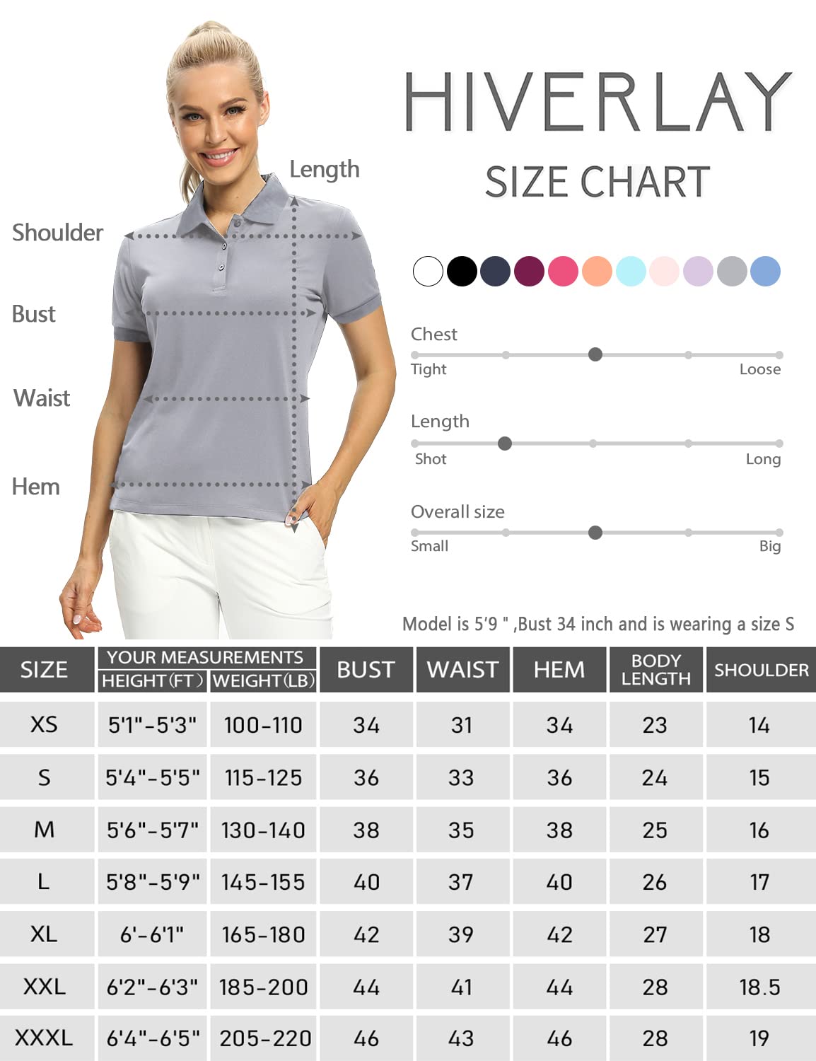 Hiverlay Women's UPF 50+ Golf Polo Shirts - Lightweight Quick-Dry Collared Tennis Top for Golf, Tennis & Workwear - Perfect for Outdoor Sports & Office Wear