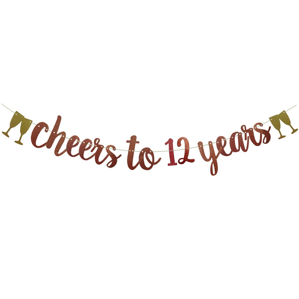 12 Years Anniversary Banner - Pre-Strung Rose Gold Wedding & Birthday Party Decor for 12th Anniversary Celebration | Perfect for 12th Wedding Anniversary, 12th Birthday Party & Milestone Celebrations