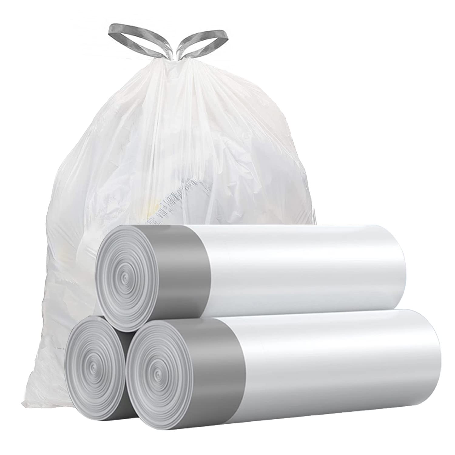 4 Gallon Small Trash Bags with Drawstring - Unscented White Garbage Can Liners (57 Count) for Bathroom, Office, Bedroom & Kitchen Waste Disposal