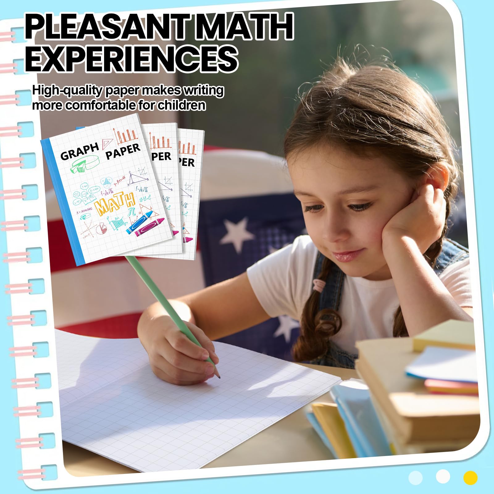 Ctosree 3-Pack Graph Paper Notebook for Kids - 1/2 Inch Quad Ruled Grid, 8.5 x 11 Inch Math Composition Notebook - Perfect for School, Homework & STEM Projects