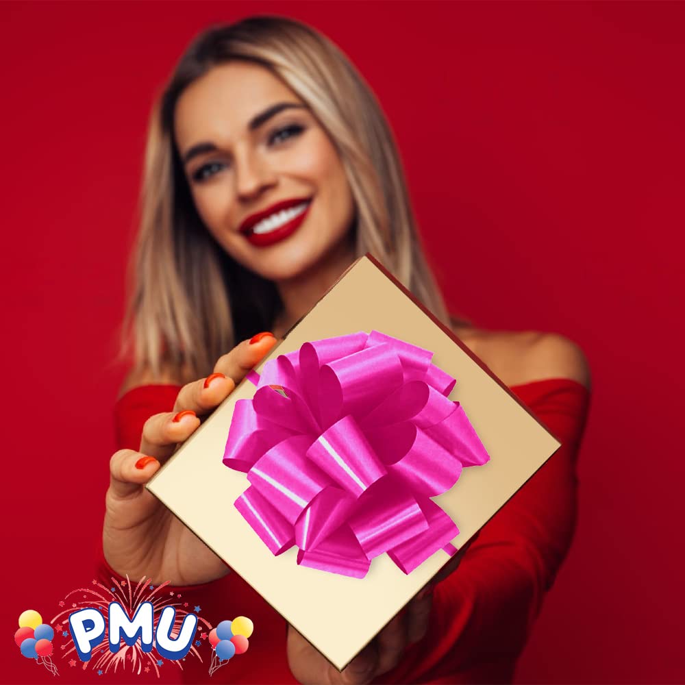 PMU Pom-Pom Pull-Apart Bows - 5 Inch 20 Loops Hot Pink Ribbon Bows (50/pkg) for Wedding Decorations, Birthday Parties, Anniversary Gifts, Flower Arrangements, Basket Decor & Present Wrapping - Perfect for DIY Crafts, Party Favors and Festive Home Decor