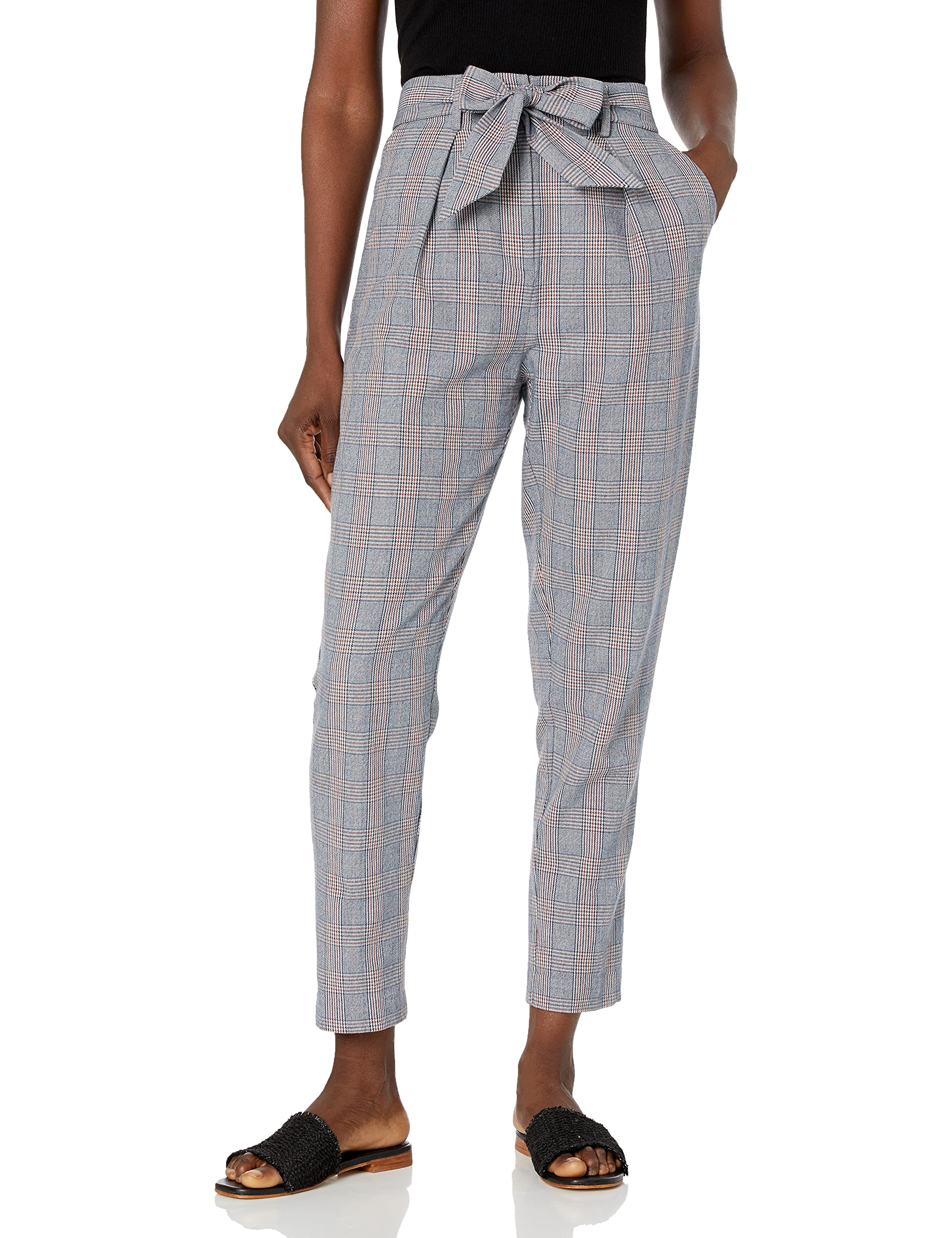 Women's Plaid Tie Waist Marcelle Trouser Pants - Comfortable Office Work Pants for Business Casual & Professional Wear