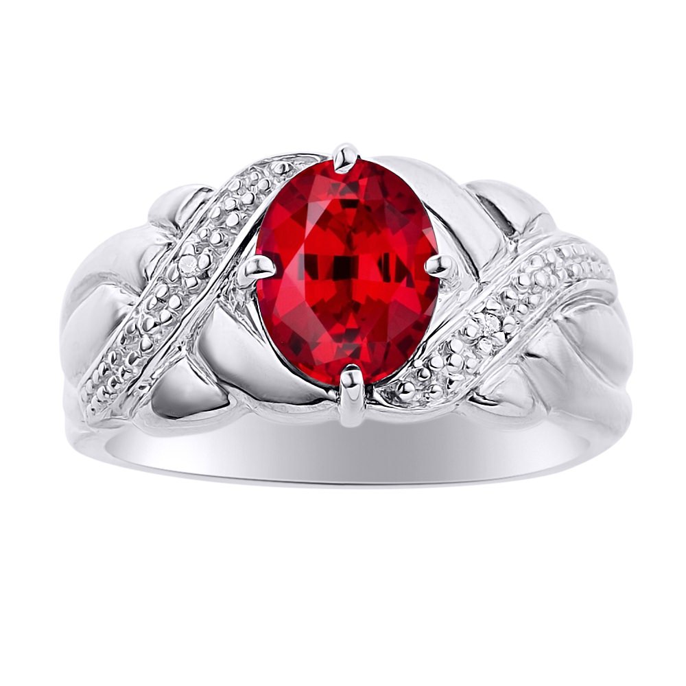 Diamond & Ruby Sterling Silver Ring Set - Colorful Birthstone Jewelry for Women, Perfect for Anniversary, Birthday, and Valentine's Day Gifts