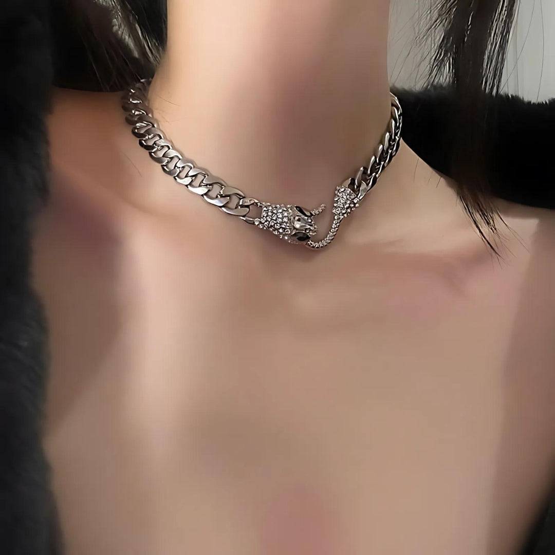 Elegant Silver Bold Snake Chain Choker Necklace for Women | Trendy Layered Jewelry Gift | Perfect for Parties, Date Nights & Everyday Wear | HN1180