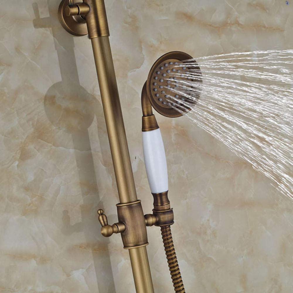Vintage Antique Brass Wall-Mounted Shower System - 8 Inch Rainfall Shower Head with Handheld Spray & Adjustable Slide Bar - Luxury Bathroom Fixture for Spa-Like Experience