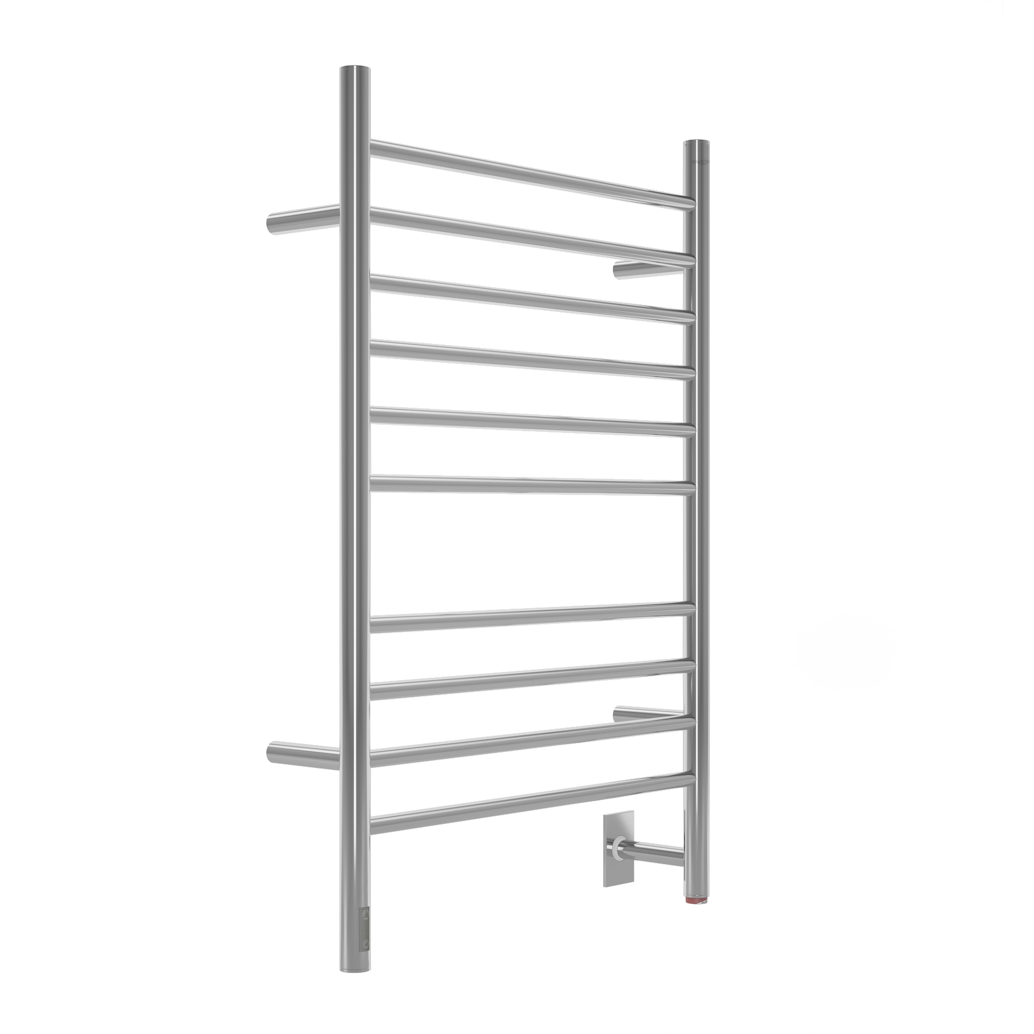 Argenta OBT 10 Bar Hardwired & Plug-in Electric Towel Warmer with Timer - Polished Stainless Steel - Perfect for Bathroom, Spa & Luxury Home Use