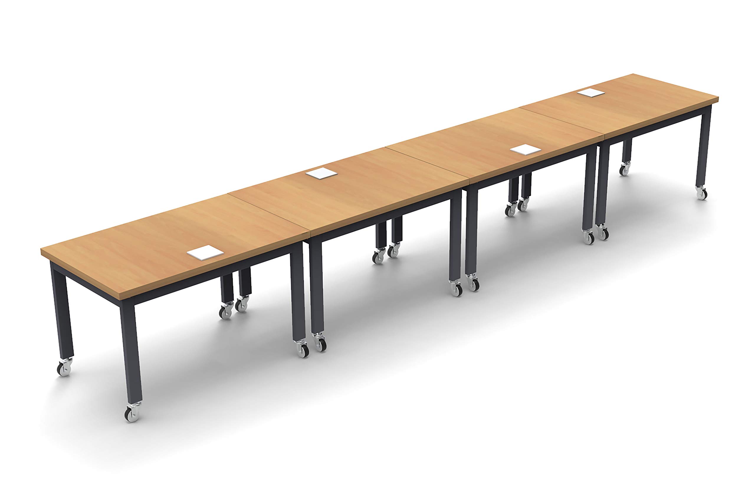 10-Person Conference Table with Power Bars - 4-Piece Beech X-Thick Top, Industrial Casters - Ideal for Meetings, Seminars & Office Use (Tables Included, Seating Sold Separately)