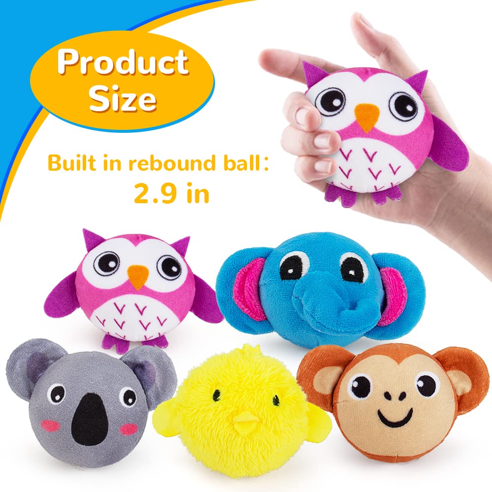 Teytoy Mini Sensory Stress Ball for Kids & Adults - 5 Pack Plush Stuffed Animal Toys (Owl, Elephant, Koala, Chicken, Monkey) - Anxiety Relief Squeeze Toys for Stress & Sensory Play - Perfect for Home, Office, School & Travel