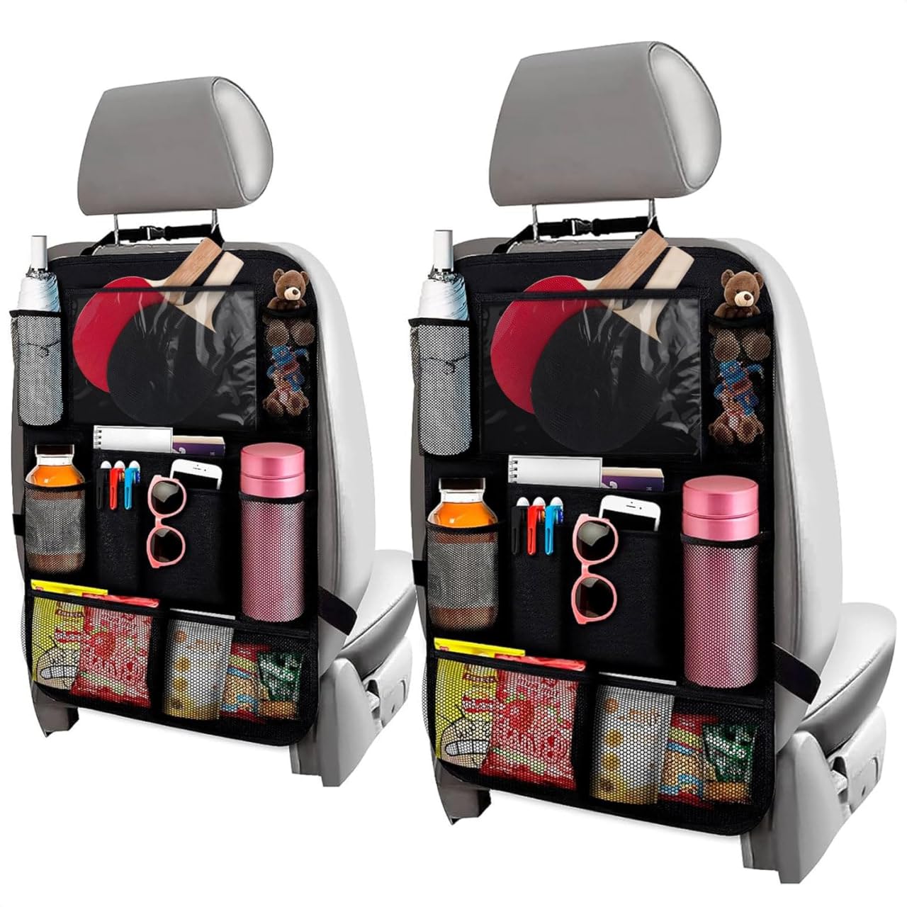 2Pcs Backseat Car Organizer - Waterproof Car Seat Organizer with Multiple Pockets, Kick Protector & Storage for Kids Toys, Snacks, Books - Perfect for Road Trips, Family Travel & Daily Commute