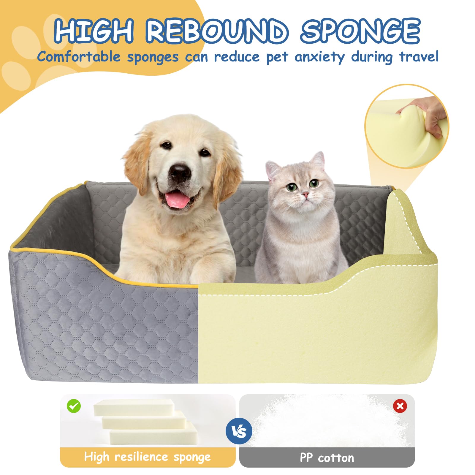 Memory Foam Dog Car Seat for Large/Medium Dogs or 2 Small Pets - Washable & Detachable Pet Booster Seat for Back Seats - Travel Safe Dog Carrier for Road Trips & Daily Commutes