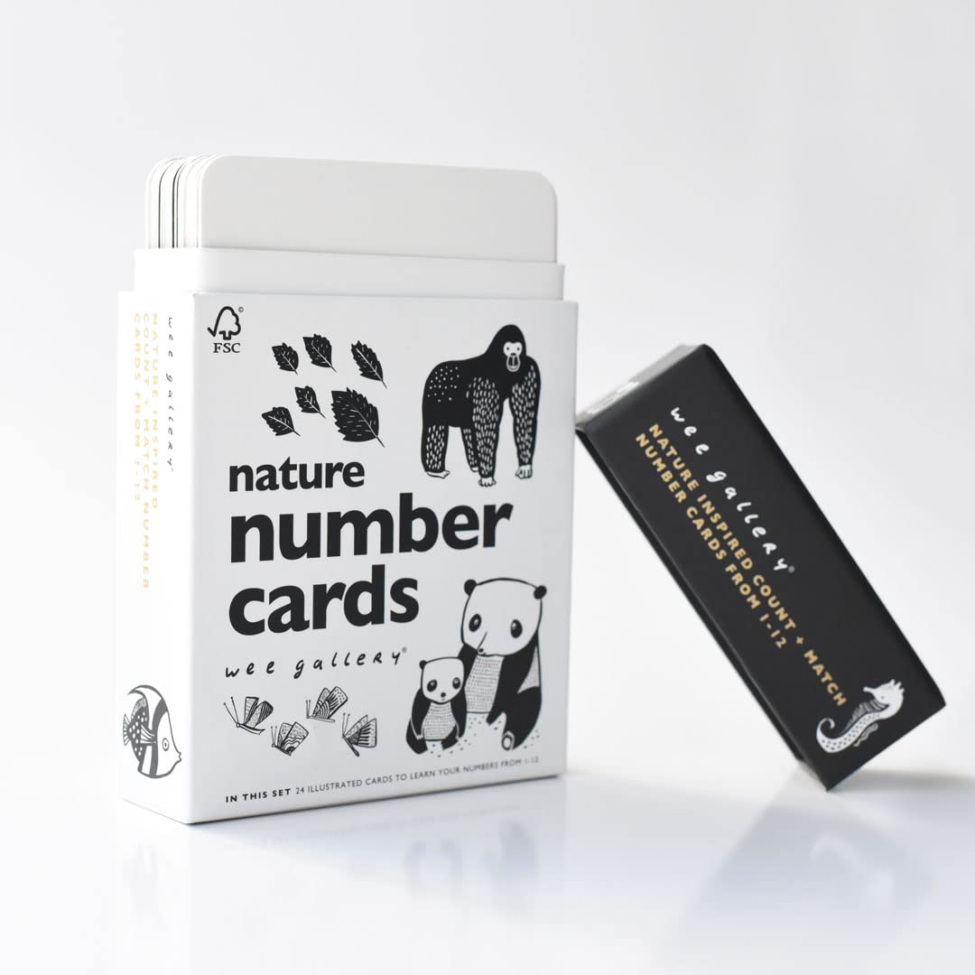 Wee Gallery Nature Number Cards - Educational Baby & Toddler Flashcards with Black & White Animals for Counting, Learning & Cognitive Development | Perfect for Early Childhood Visual Stimulation & Homeschooling Activities