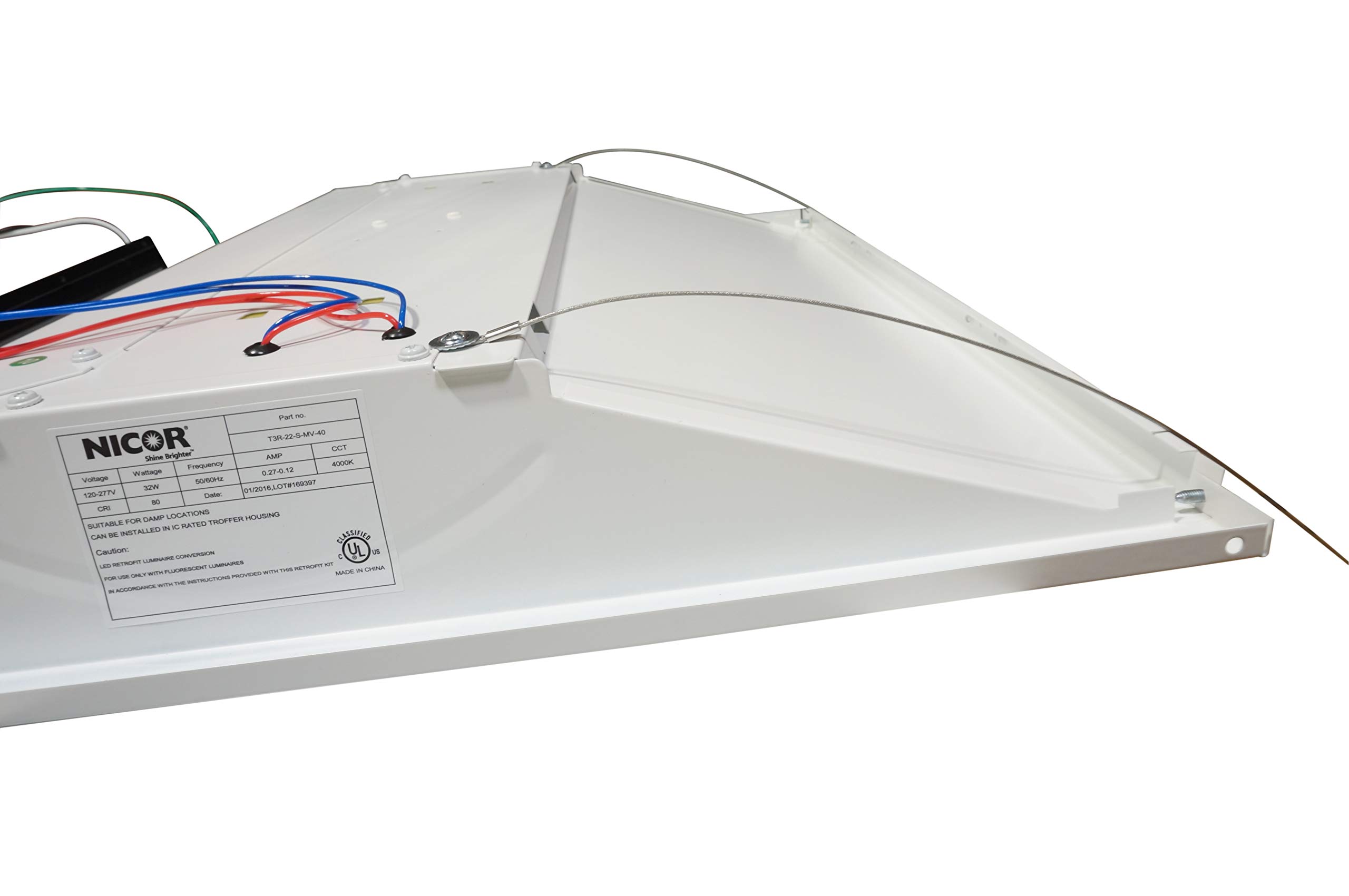 NICOR Lighting 2x2 Ft LED Retrofit Ceiling Troffer Kit with Precision Engineered Diffuser (T3R-22-S-MV-40) - Energy Efficient Office Lighting Solution for Commercial Spaces & Drop Ceilings