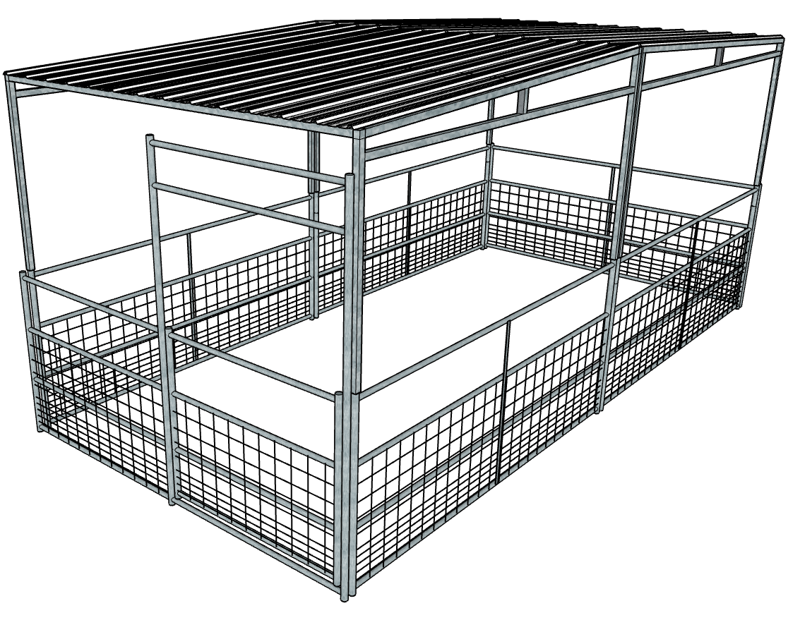 10 Ft x 20 Ft Galvanized Steel Horse Stall Kit with 4 Rails & Mesh Panels - Full Roof Cover for Stable, Barn, or Pasture Shelter