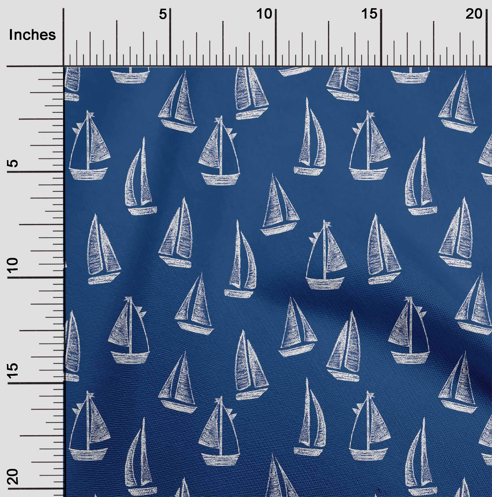 oneOone Polyester Spandex Blue Nautical Print Fabric - 56 Inch Wide for DIY Clothing, Yacht Decor & Sewing Projects | Premium Stretch Material by The Yard for Dresses, Upholstery & Crafting