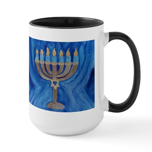 White/Black Inside - HANUKKAH MENORAH Large Mug