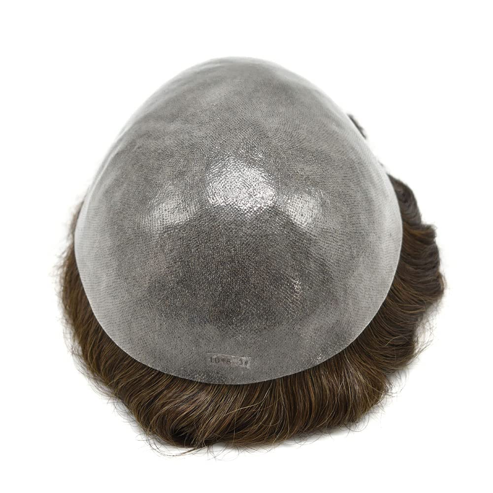 Men's Toupee Replacement Hair System - 100% European Remy Human Hair, Hand-Tied Thin Skin Base - 7