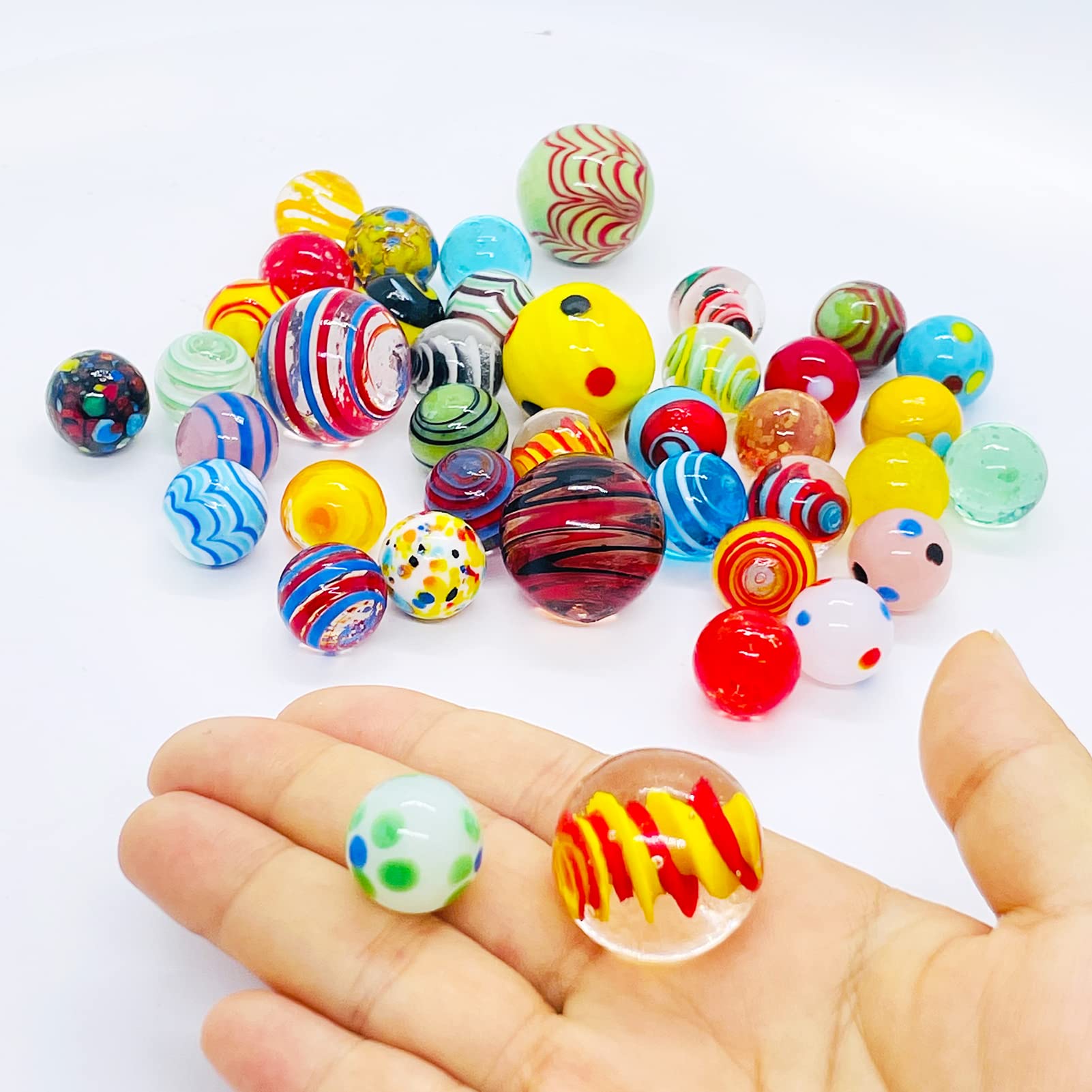 40 PCS Glow in The Dark Glass Marbles - Assorted Sizes Bulk Set for Kids 6+ Years Old, Shooter Marbles for Boys & Girls - Perfect for Games, Collections & DIY Crafts